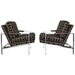 Pair of Milo Baughman Chrome Frame Lounge Chairs