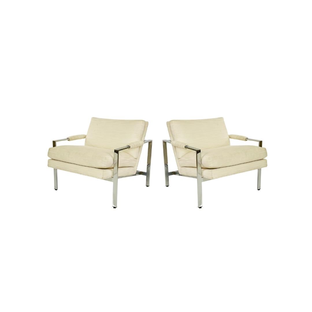 Pair of Milo Baughman Chrome Frame Lounge Chairs