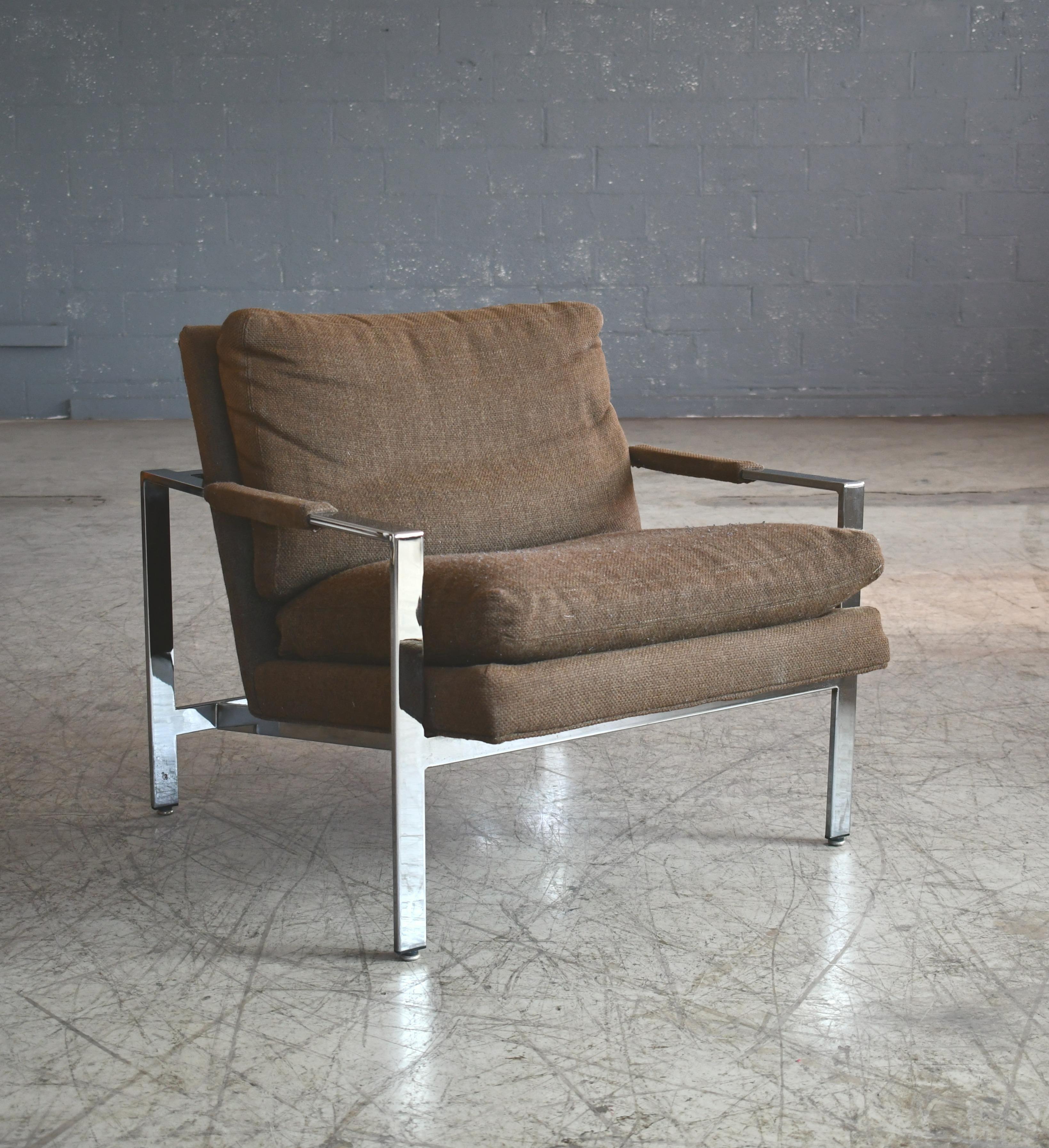 Mid-Century Modern Pair of Milo Baughman Chrome Lounge Chairs for Thayer Coggin