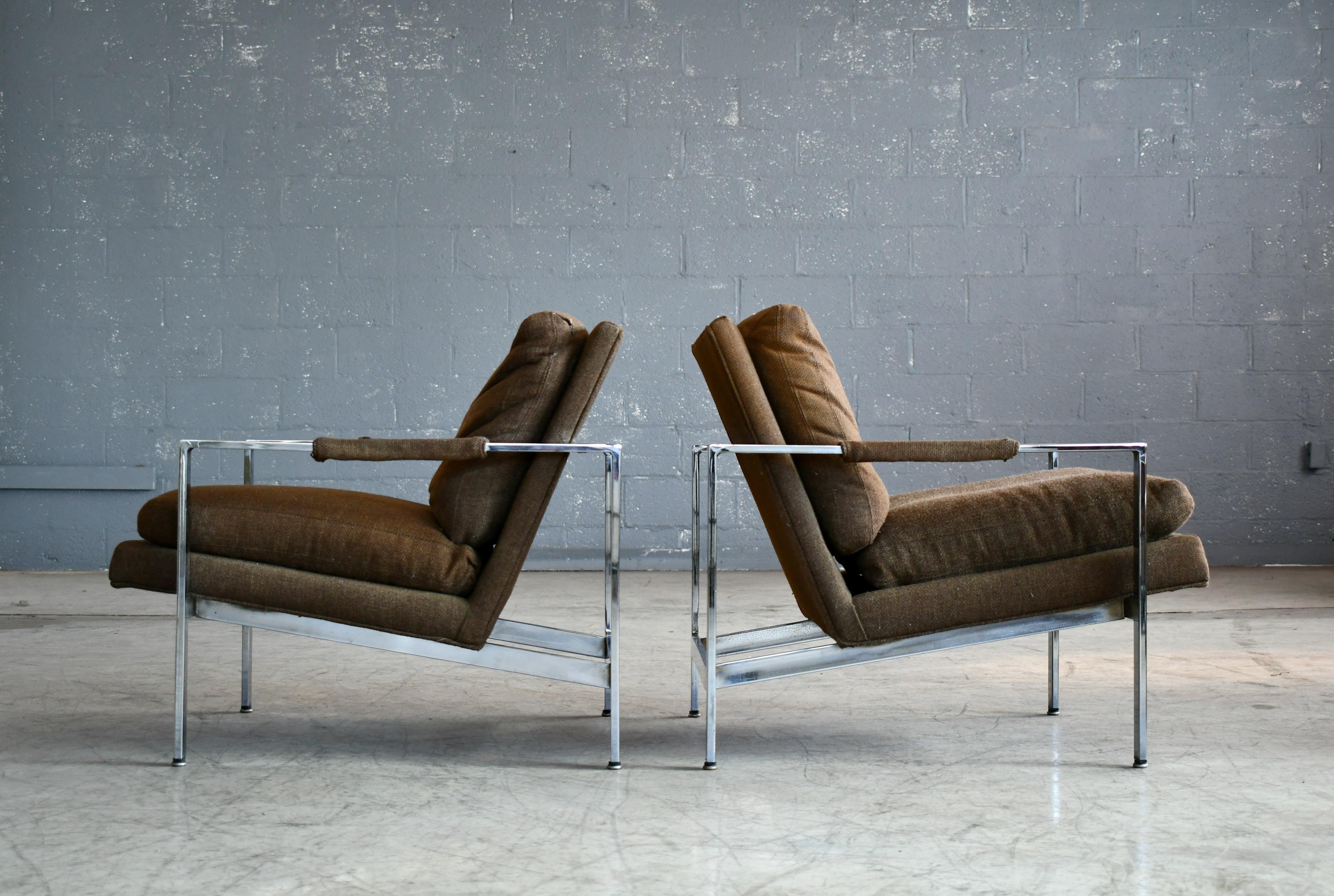 Late 20th Century Pair of Milo Baughman Chrome Lounge Chairs for Thayer Coggin