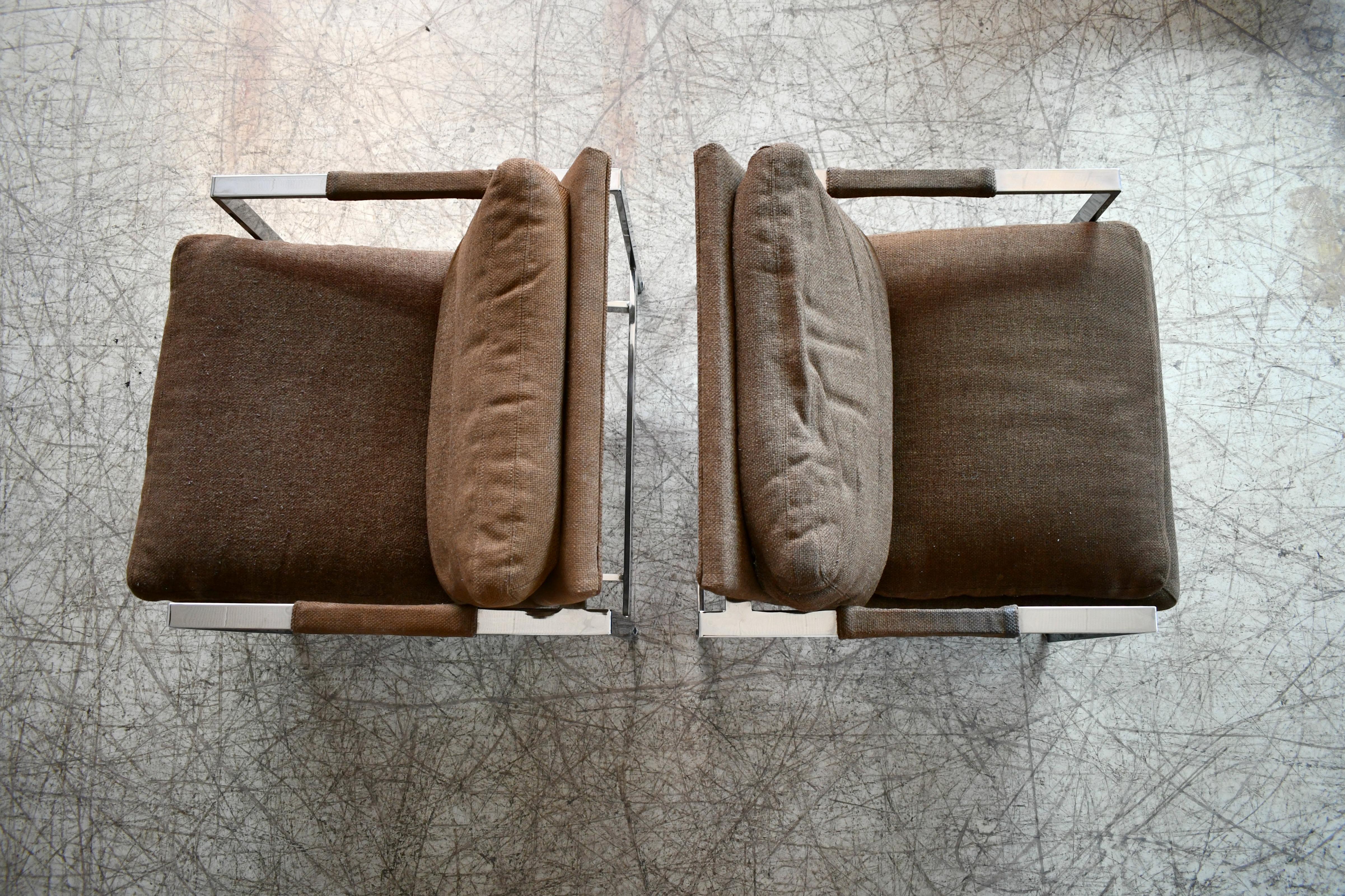 Pair of Milo Baughman Chrome Lounge Chairs for Thayer Coggin 1