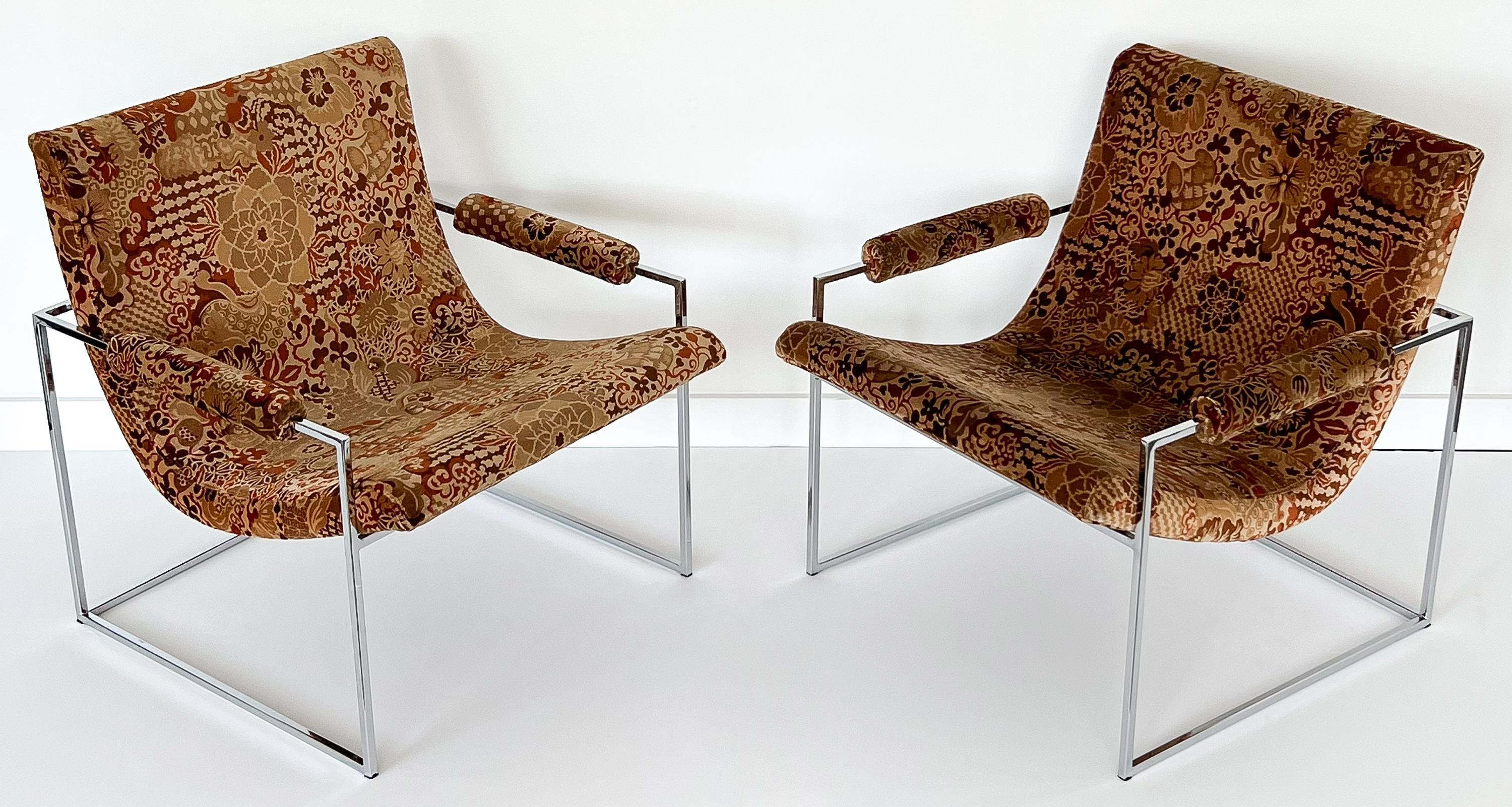 Mid-Century Modern Pair of Milo Baughman Chrome Scoop Lounge Chairs for Thayer Coggin