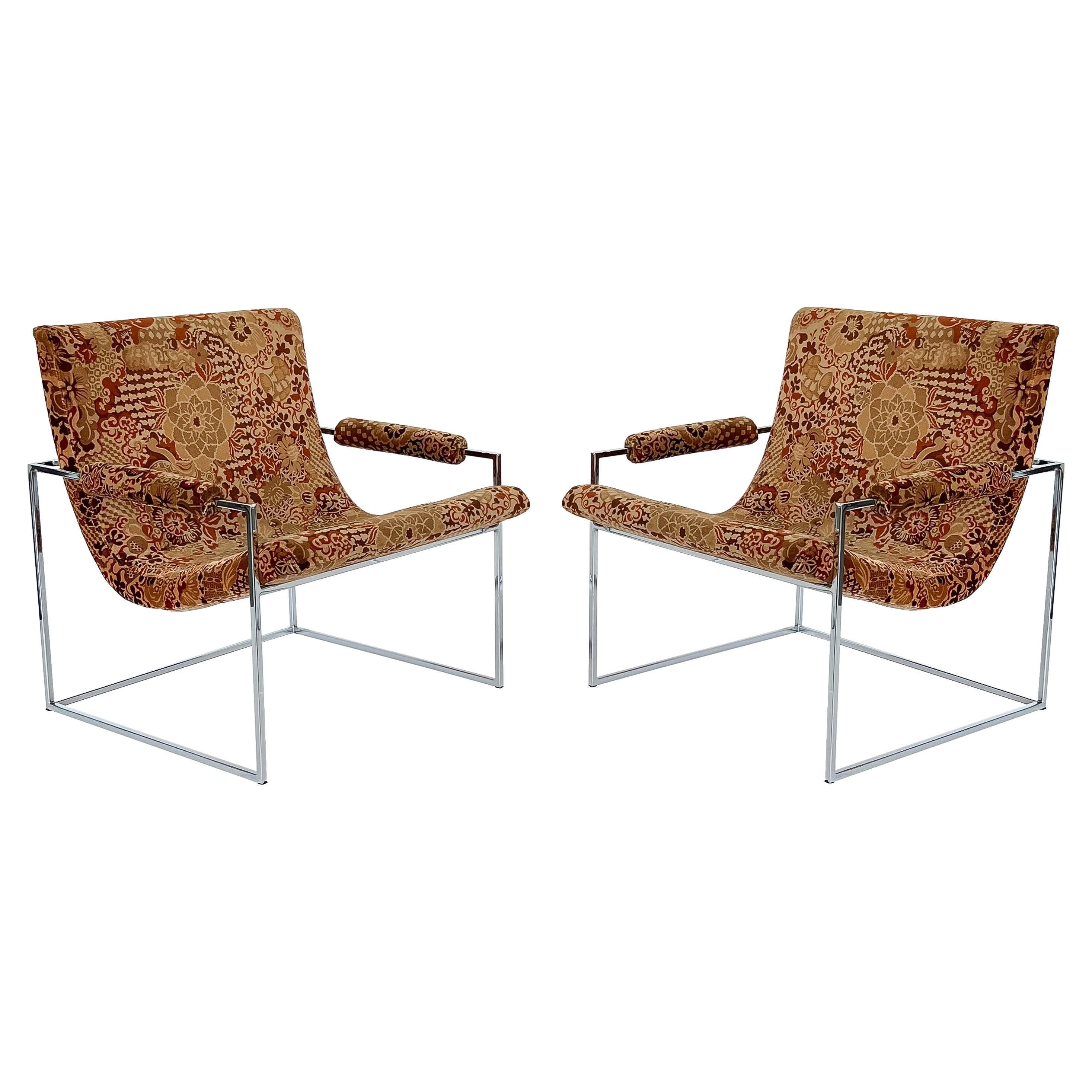 Pair of Milo Baughman Chrome Scoop Lounge Chairs for Thayer Coggin