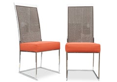 Pair of Original Milo Baughman Chromed Steel and Cane Dining Chairs, 1970s