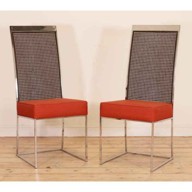 Mid-Century Modern Pair of Milo Baughman Chromed Steel and Cane Dining Chairs, 1970s For Sale