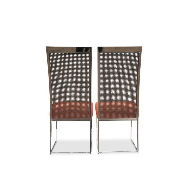 American Pair of Milo Baughman Chromed Steel and Cane Dining Chairs, 1970s For Sale