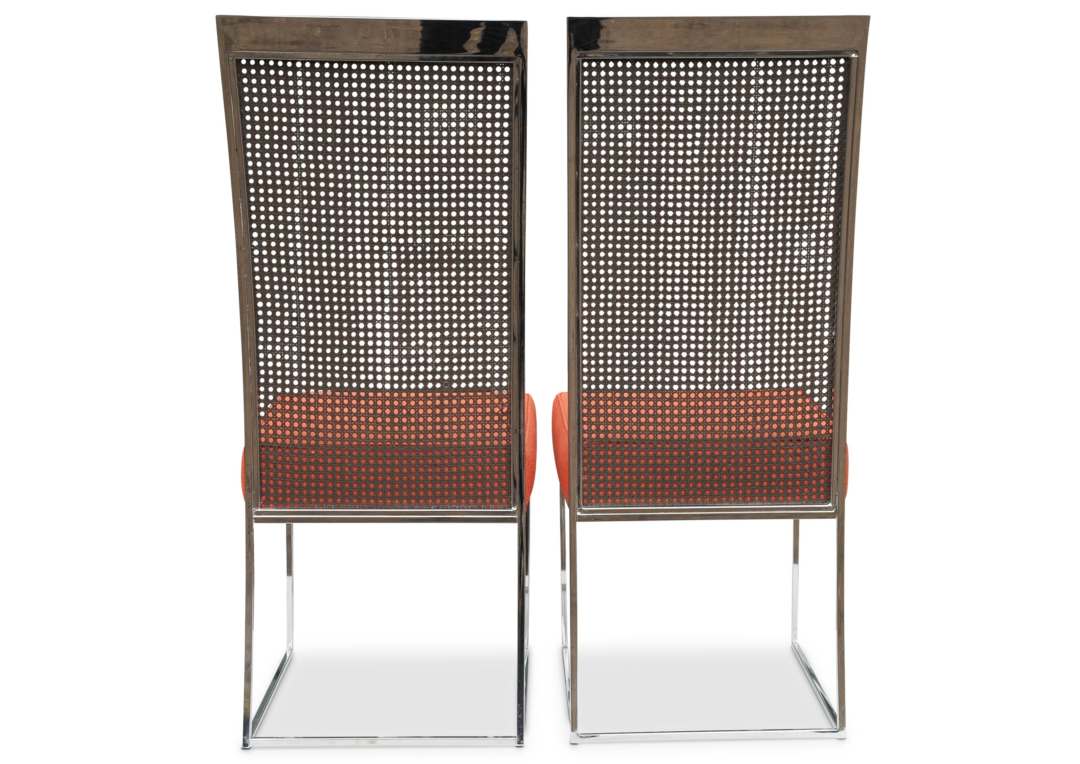 Paire de chaises de salle à manger originales Milo Baughman en acier chromé et rotin, 1970 Bon état - En vente à Reading, Berkshire