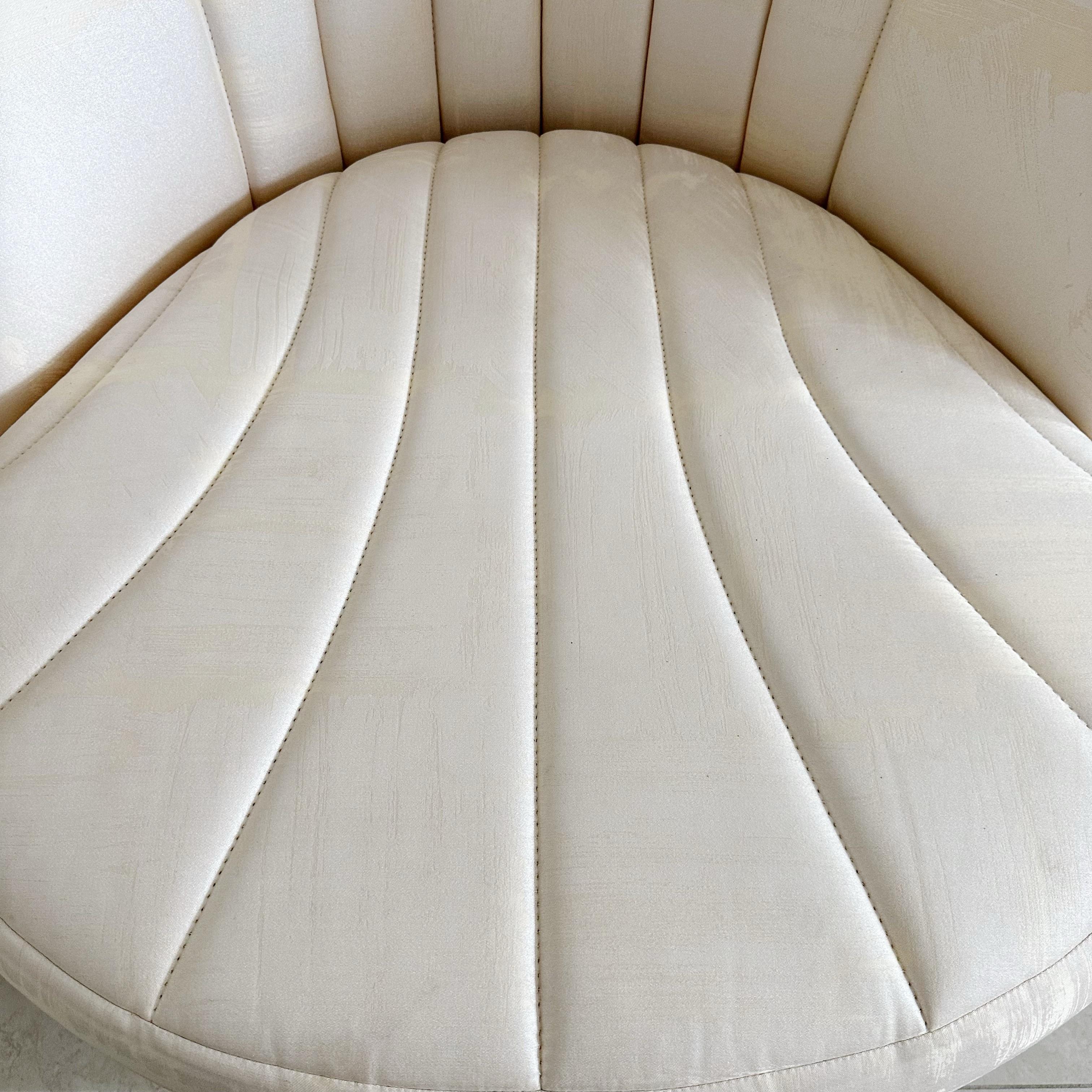Mid-Century Modern Pair of Milo Baughman Clamshell Swivel Chairs With Brass Basses