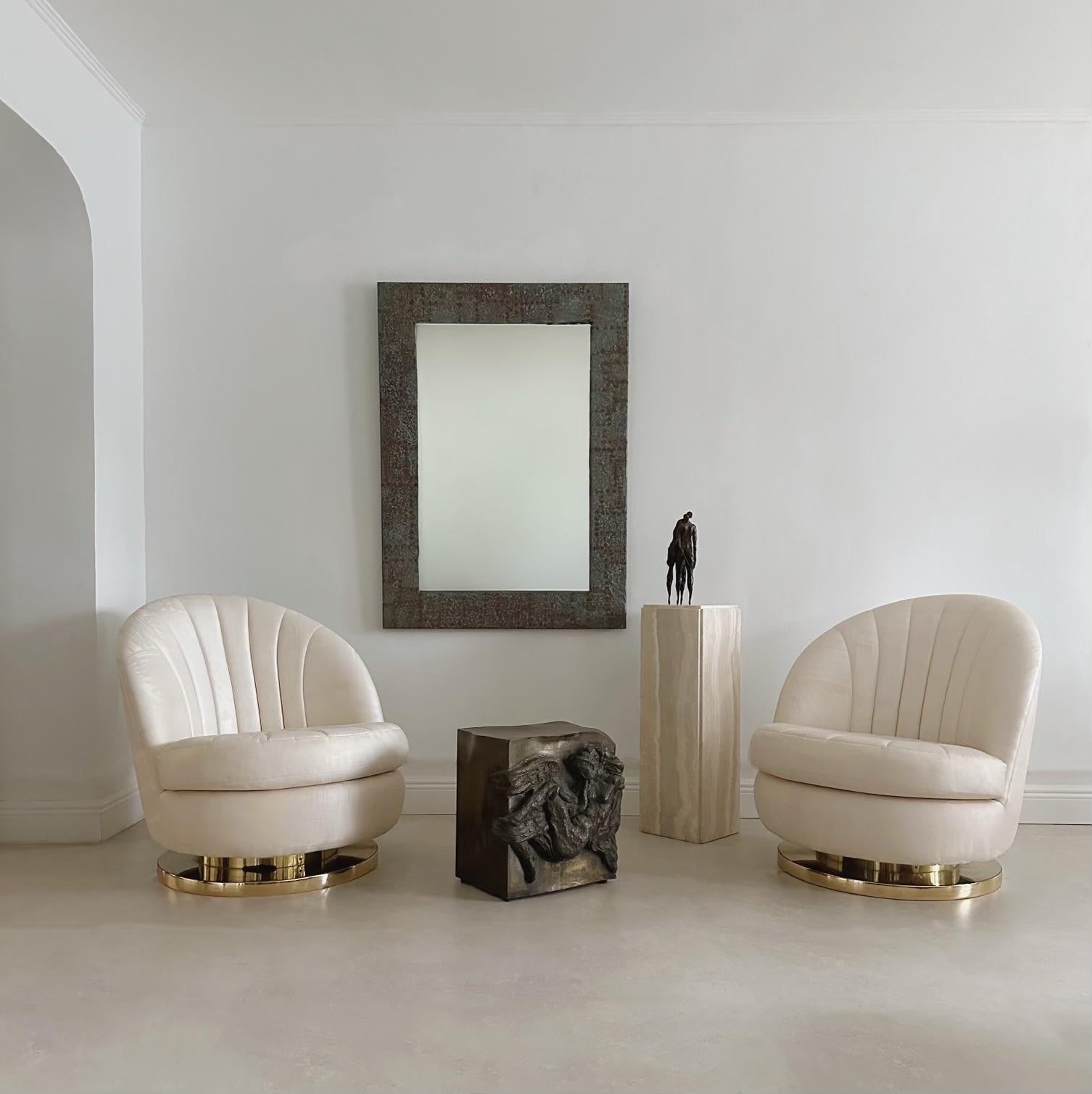Pair of Milo Baughman Clamshell Swivel Chairs With Brass Basses 2