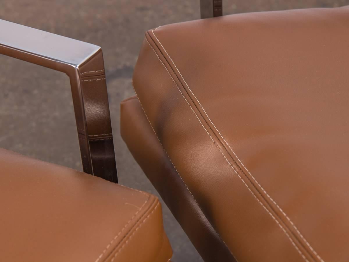 Pair of Milo Baughman Cognac Chrome Lounge Chairs 5