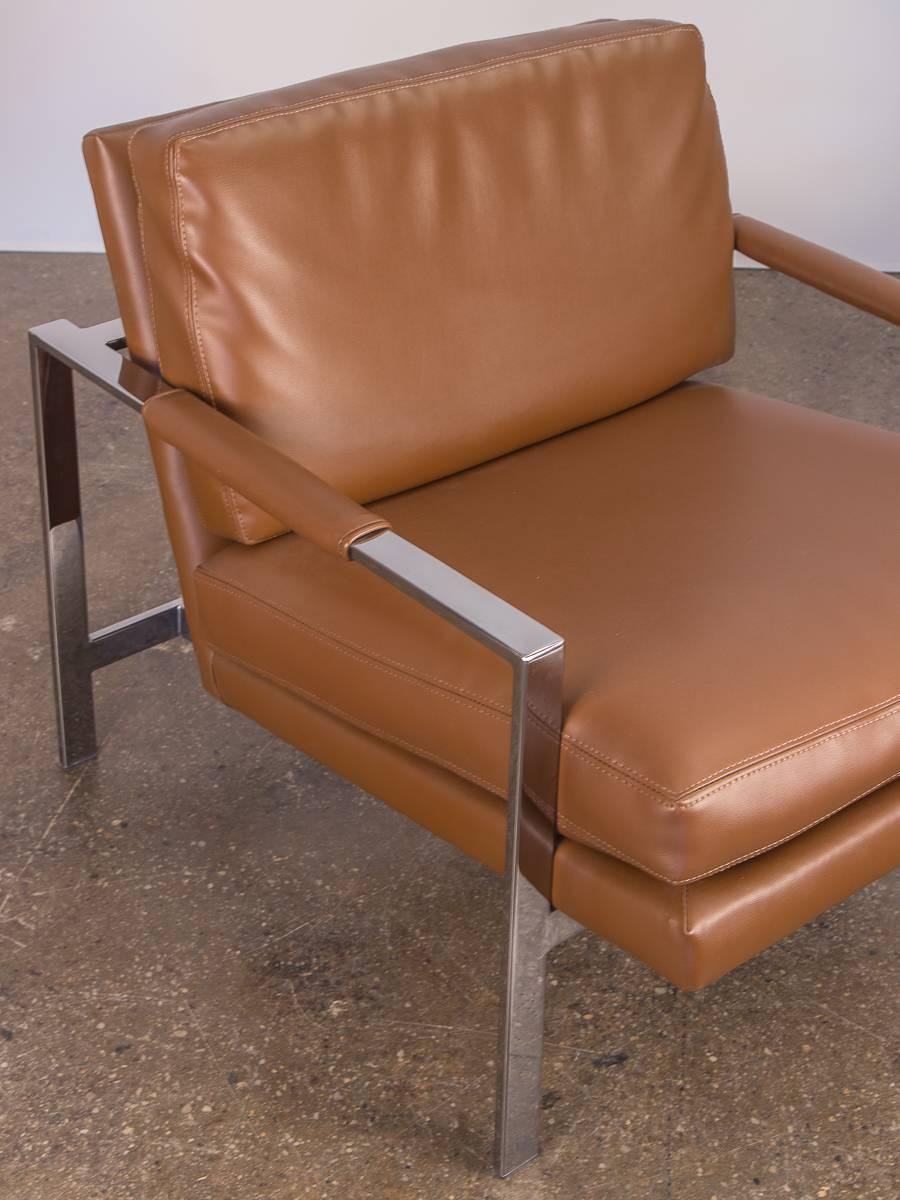 Late 20th Century Pair of Milo Baughman Cognac Chrome Lounge Chairs