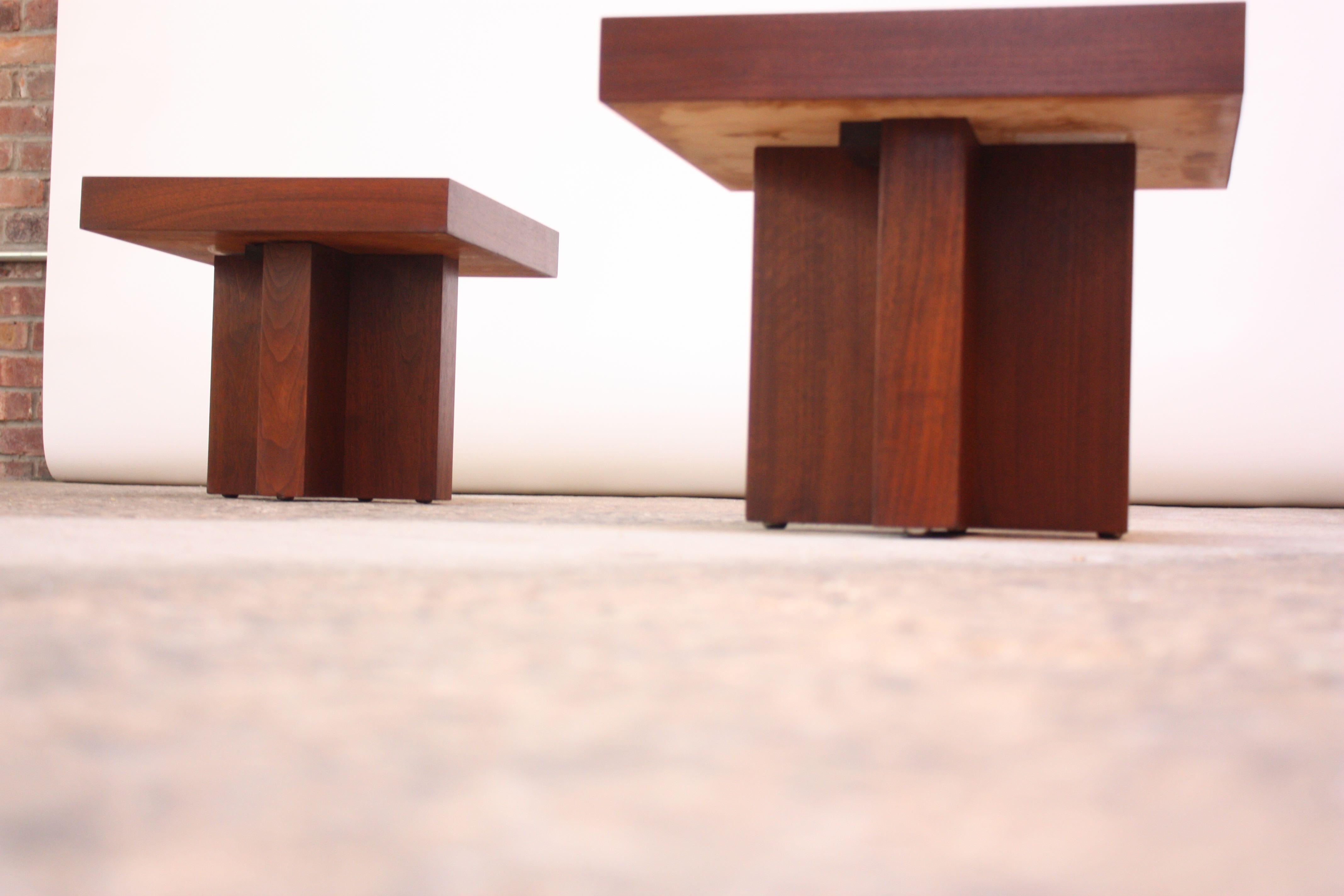 Walnut Pair of Milo Baughman 'Cruciform' End Tables 