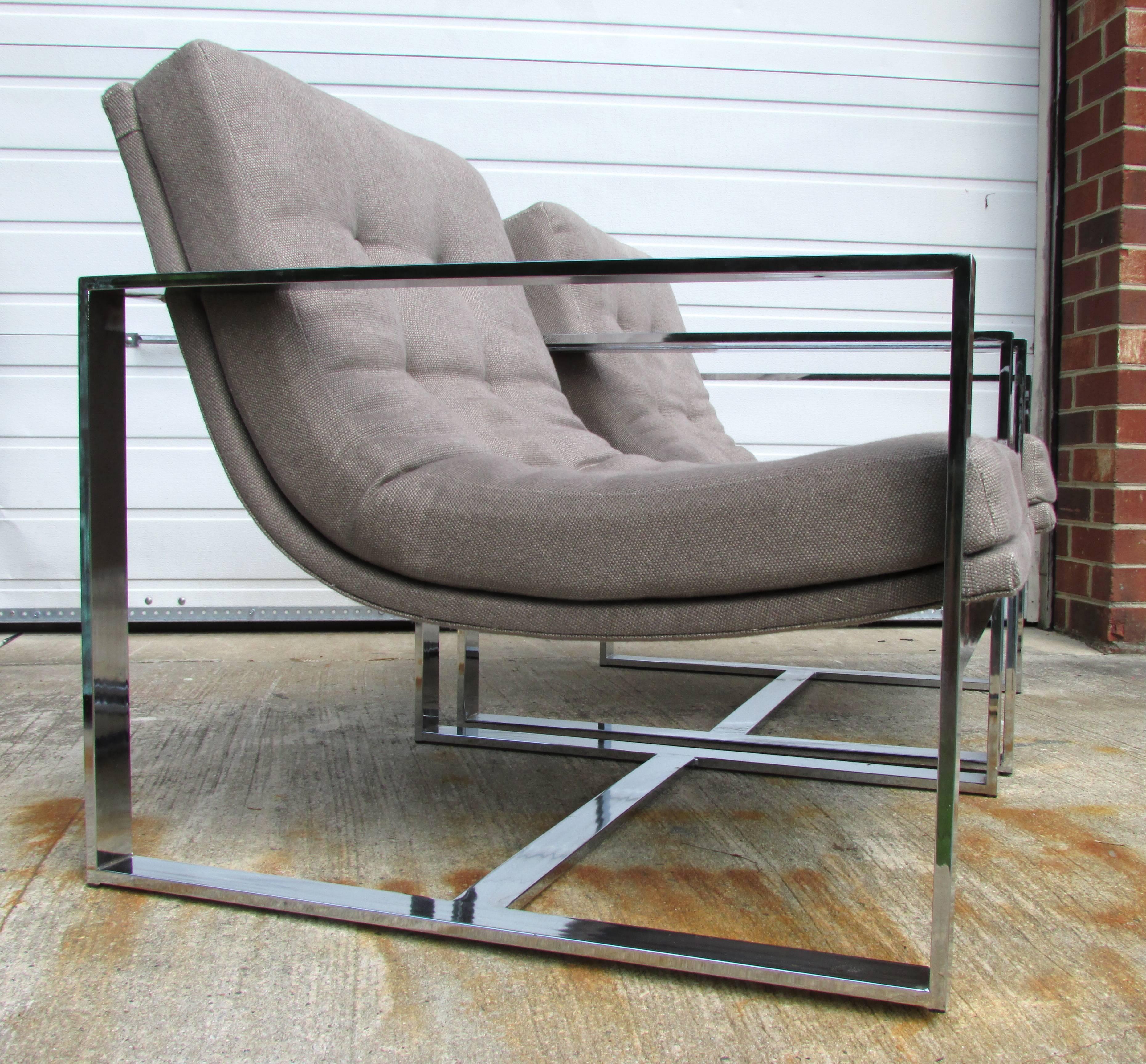 American Pair of Milo Baughman Cube Chairs For Sale