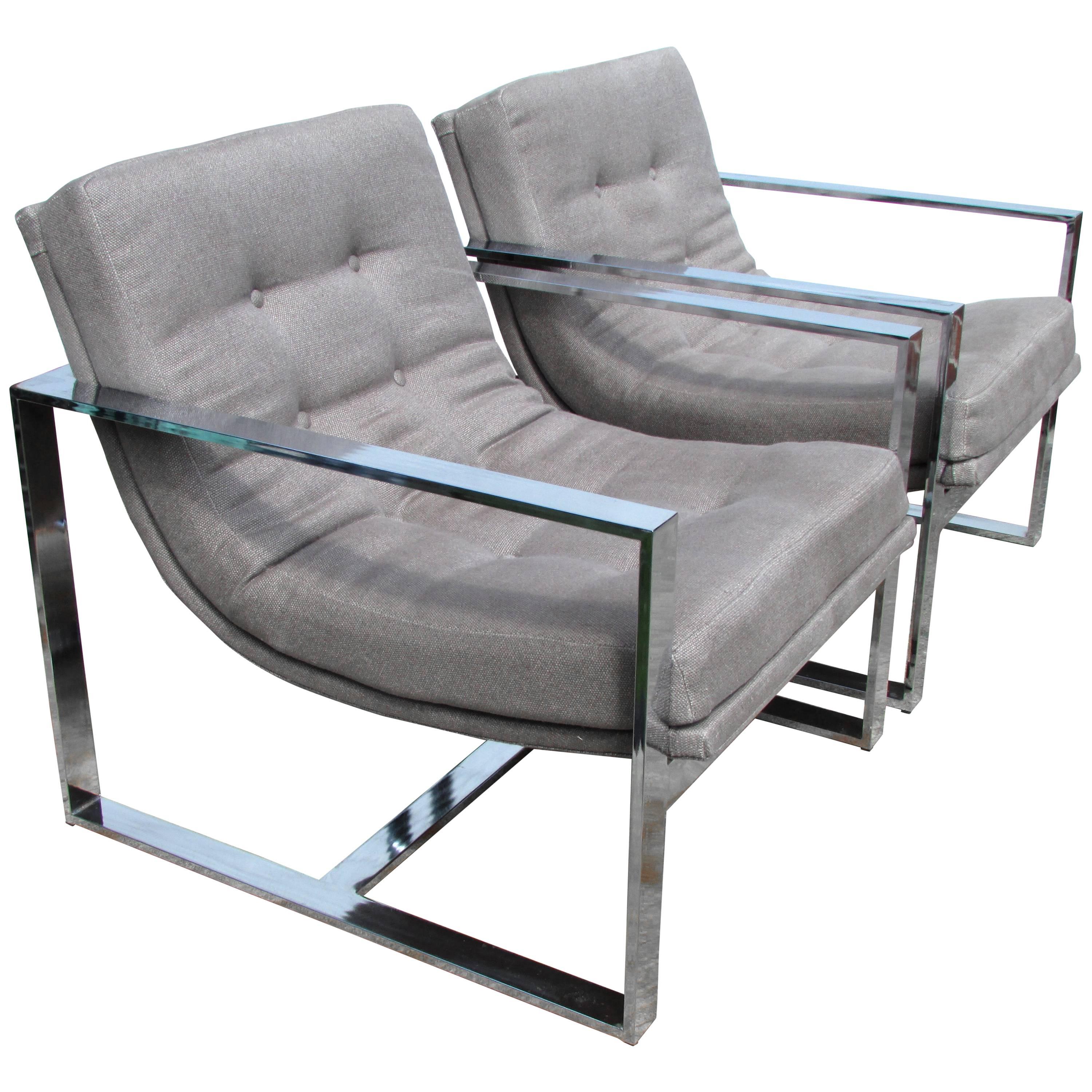 Pair of Milo Baughman Cube Chairs For Sale