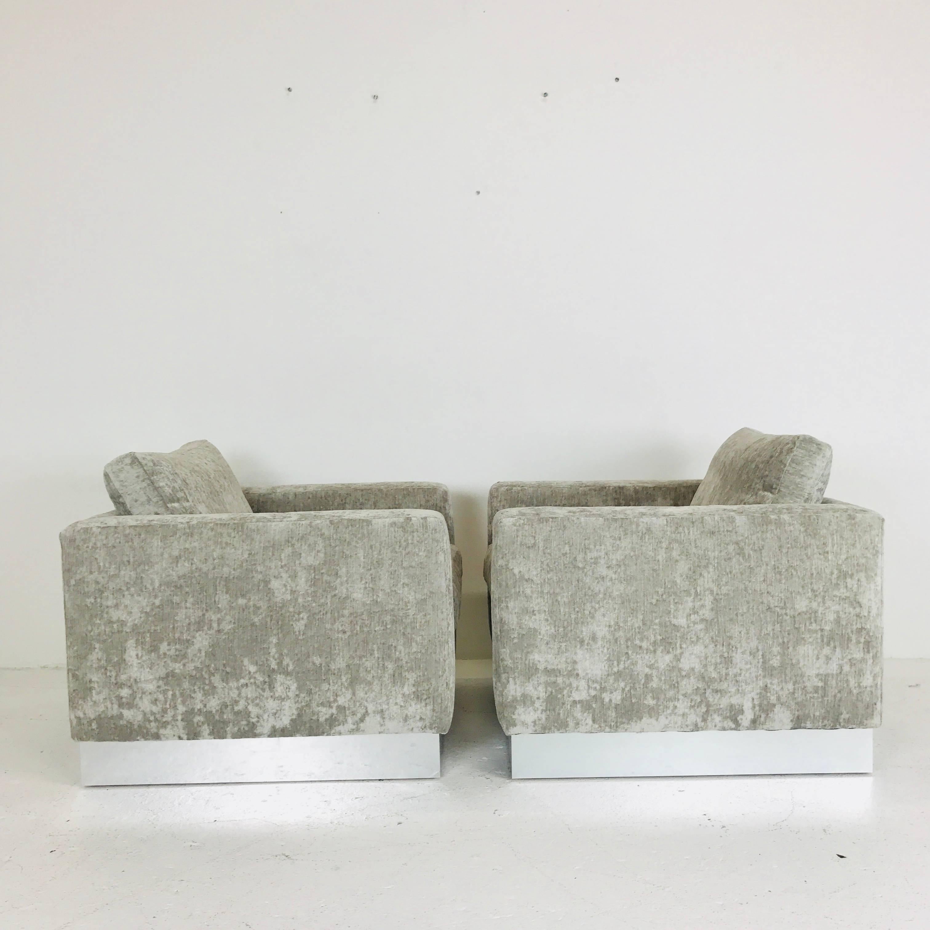 Pair of Milo Baughman Cube Chairs with Plinth Base 1