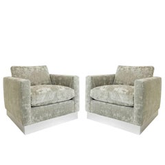 Pair of Milo Baughman Cube Chairs with Plinth Base