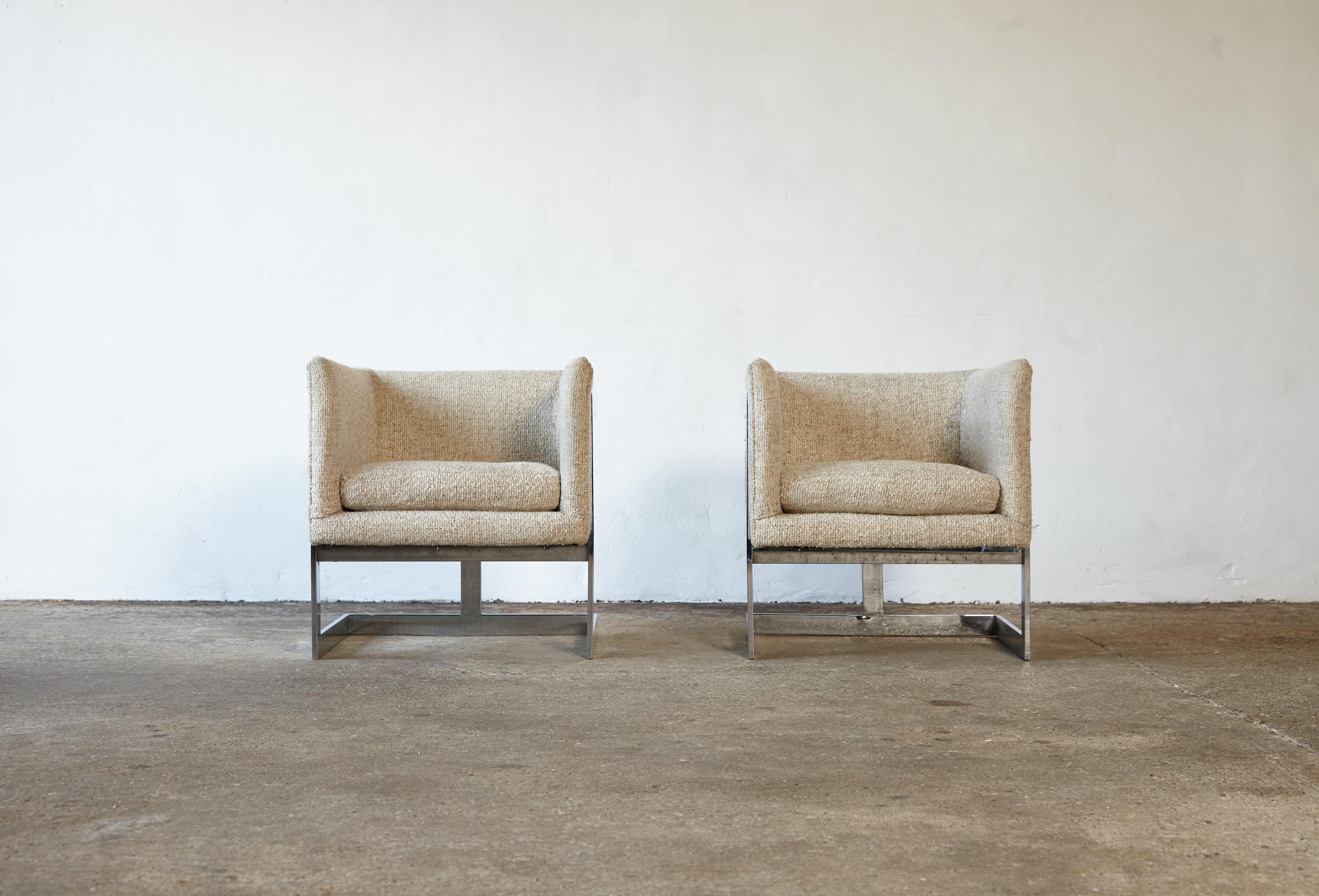 20th Century Pair of Milo Baughman Cube T-Back Lounge Chairs, Thayer Coggin, USA, 1970s
