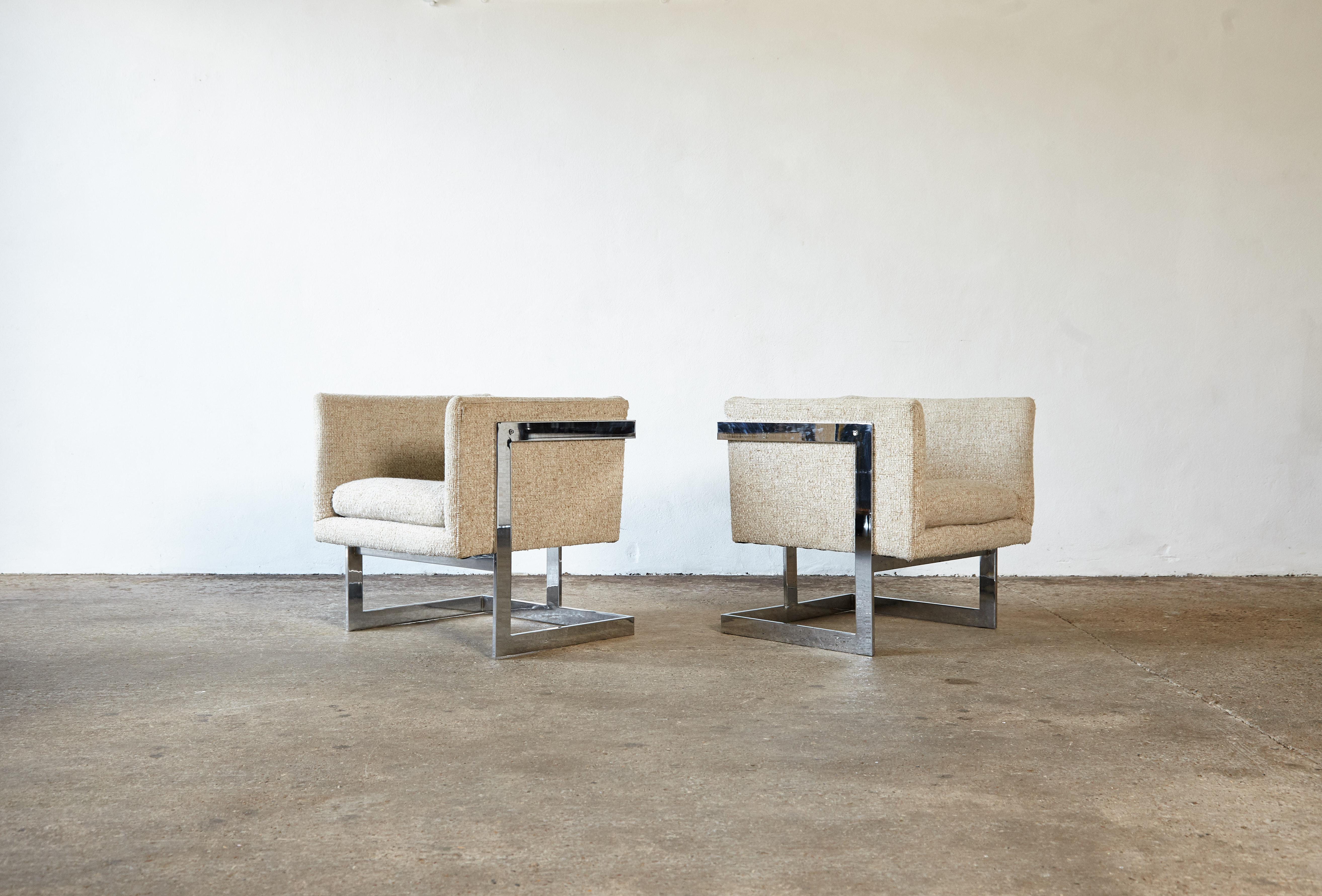 Ein Paar Milo Baughman Cube T-Back Lounge Chairs:: Thayer Coggin:: USA:: 1970er Jahre 1