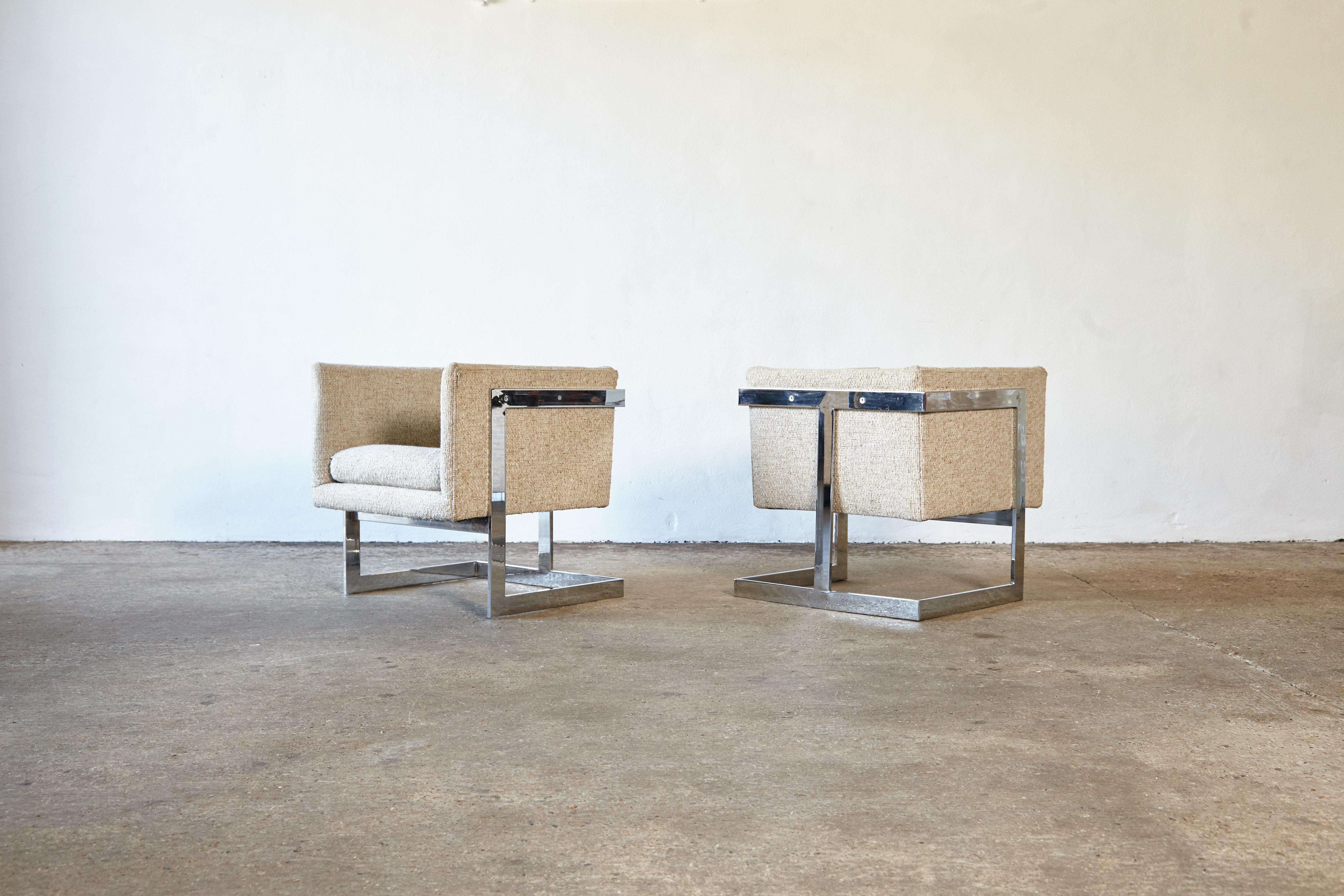 Pair of Milo Baughman Cube T-Back Lounge Chairs, Thayer Coggin, USA, 1970s 1