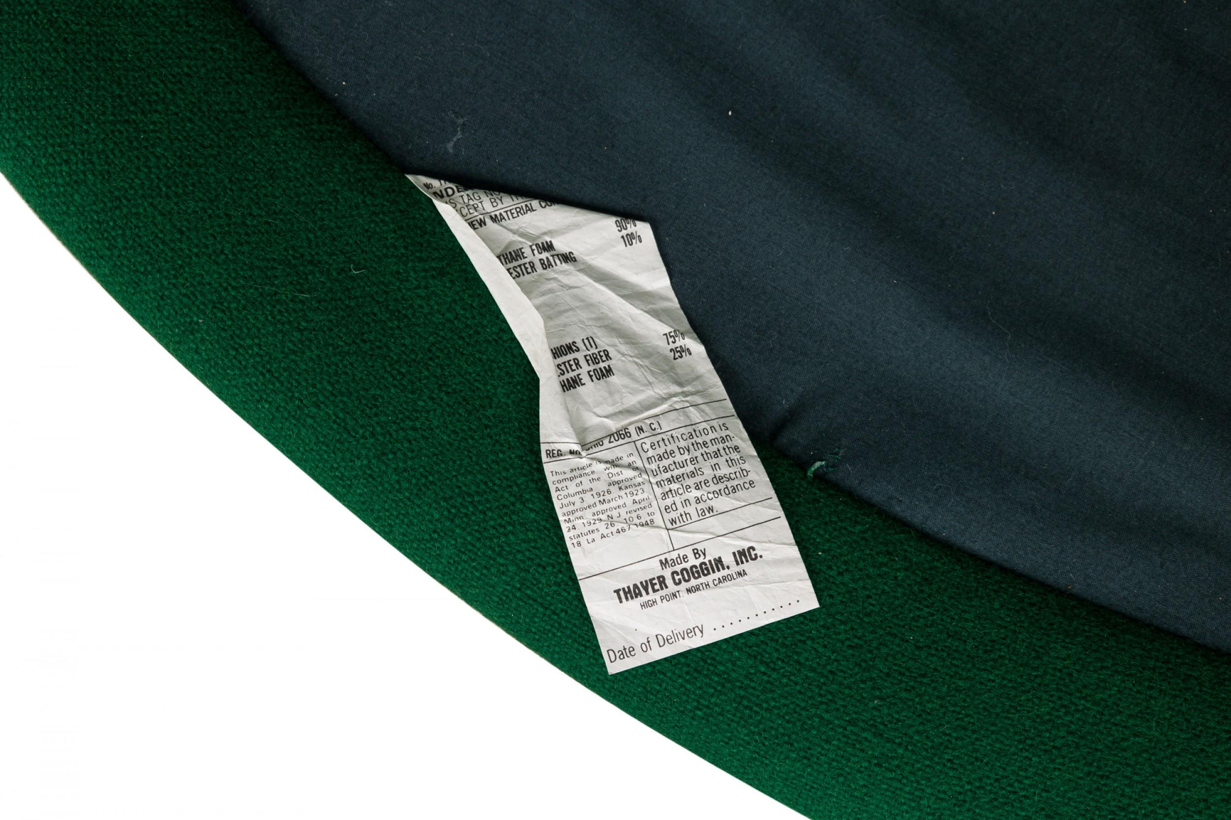 Pair of Milo Baughman Emerald Green Upholstered Swivel / Tilt Tub Armchairs For Sale 1