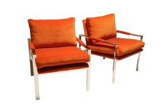 Coppia di poltrone cromate a barra piatta di Milo Baughman