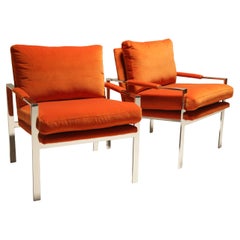Paire de fauteuils de bar chromés à plateau Milo Baughman