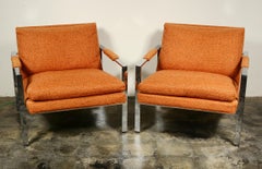 Pair of Milo Baughman Flat Chrome Bar Lounge Chairs