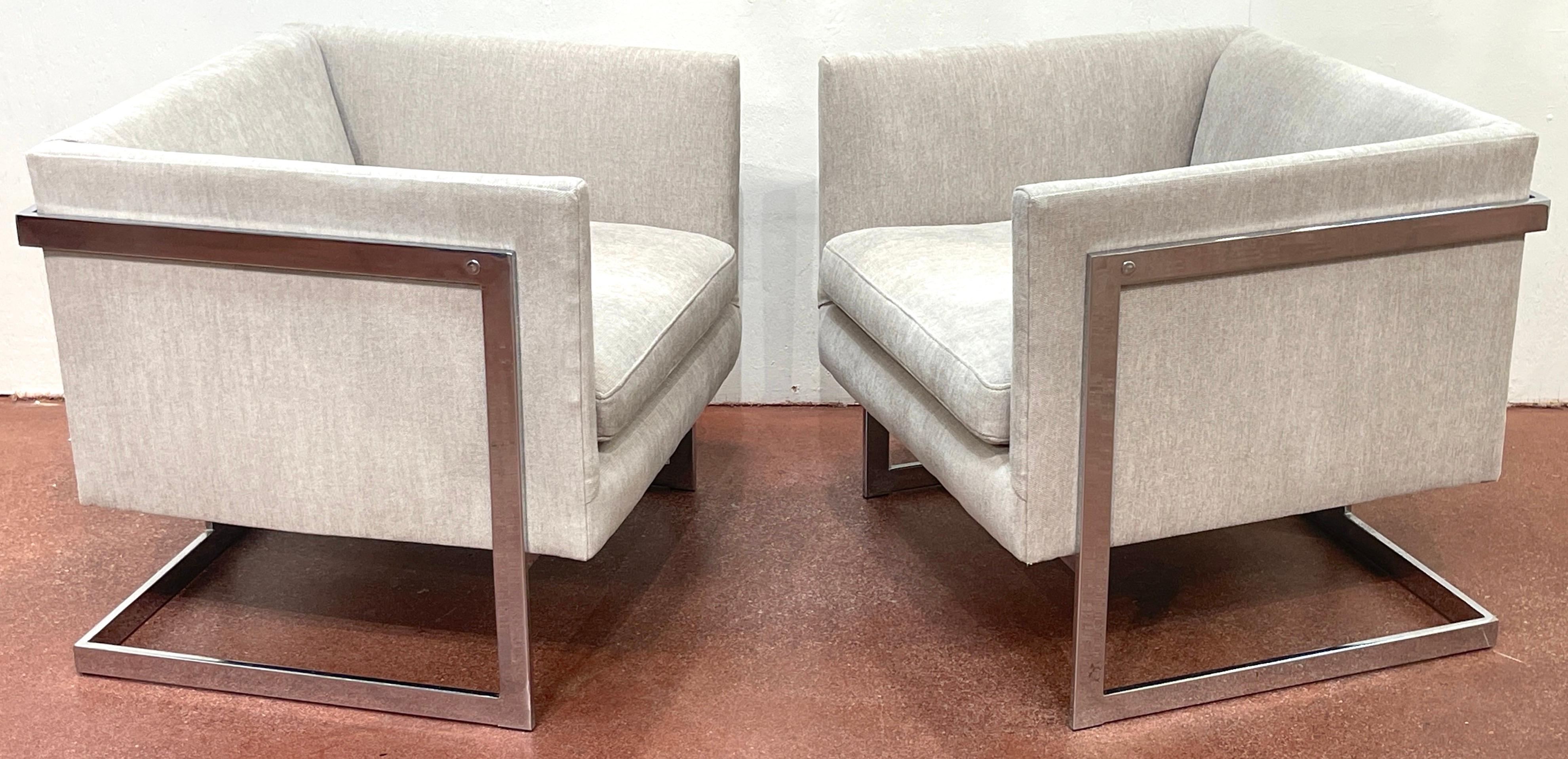 Pair of Milo Baughman Floating Cube Club Chairs
USA, Circa 1980s

A sleek and stunning pair of Milo Baughman Floating Cube Club Chairs, These chairs are a fine examples  to Baughman's iconic design style and represent a blend of form and