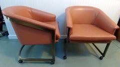 Pair of Milo Baughman for DIA Bronze Plated Leather Chairs, Offered by La Porte