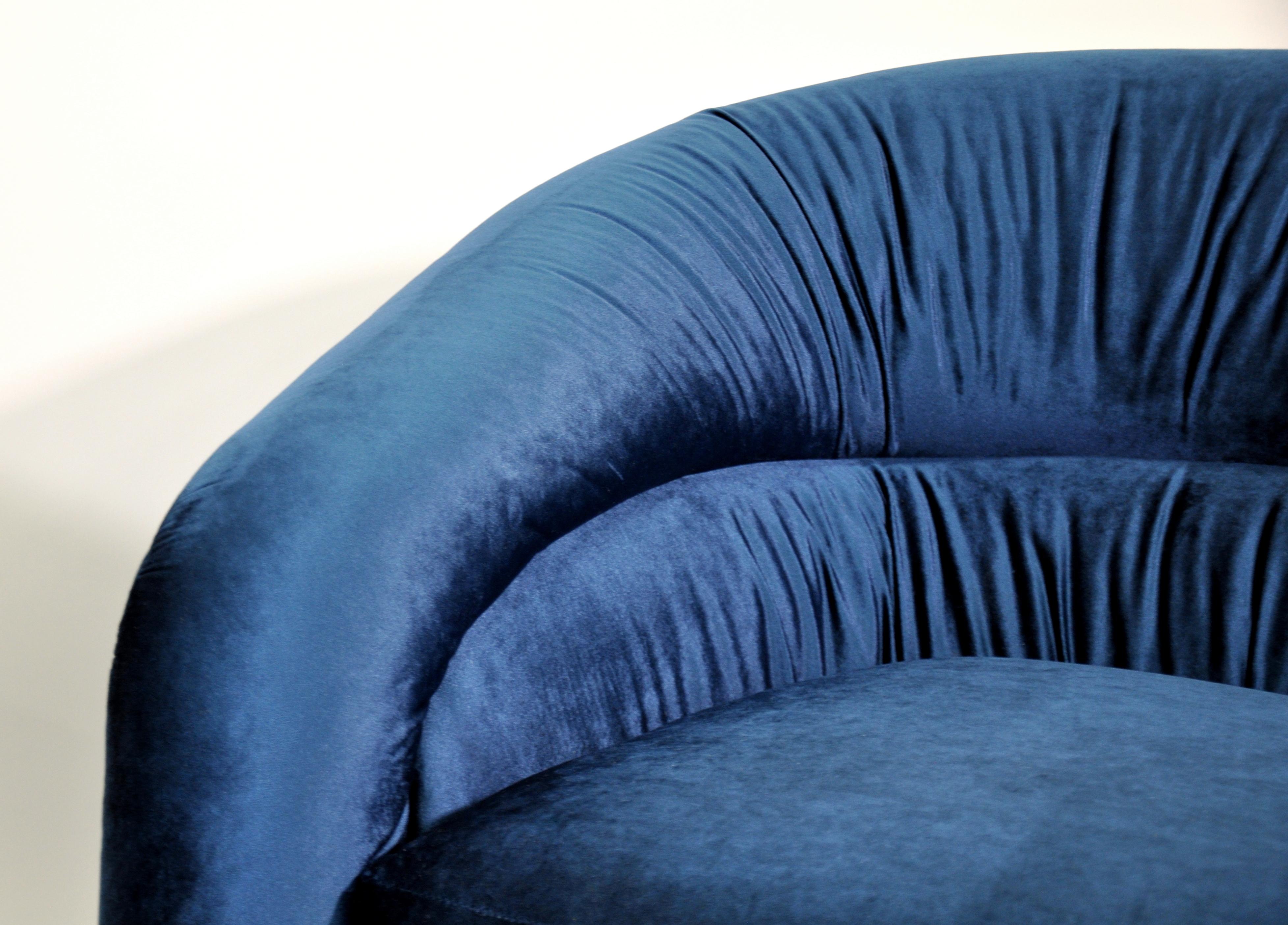 American Pair of Milo Baughman for Thayer Coggin Blue Velvet Swivel Lounge Chairs