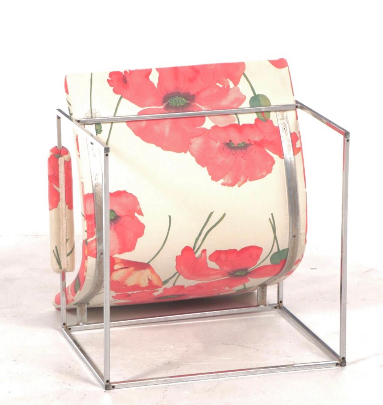Paire de chaises à cuillères Milo Baughman pour Thayer Coggin à imprimé floral audacieux et chromé en vente 2