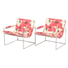 Pareja de sillones Milo Baughman para Thayer Coggin con estampado floral y cromados