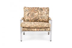 Pair of Milo Baughman for Thayer Coggin Chrome and Paisley Fabric Flat Bar Loung