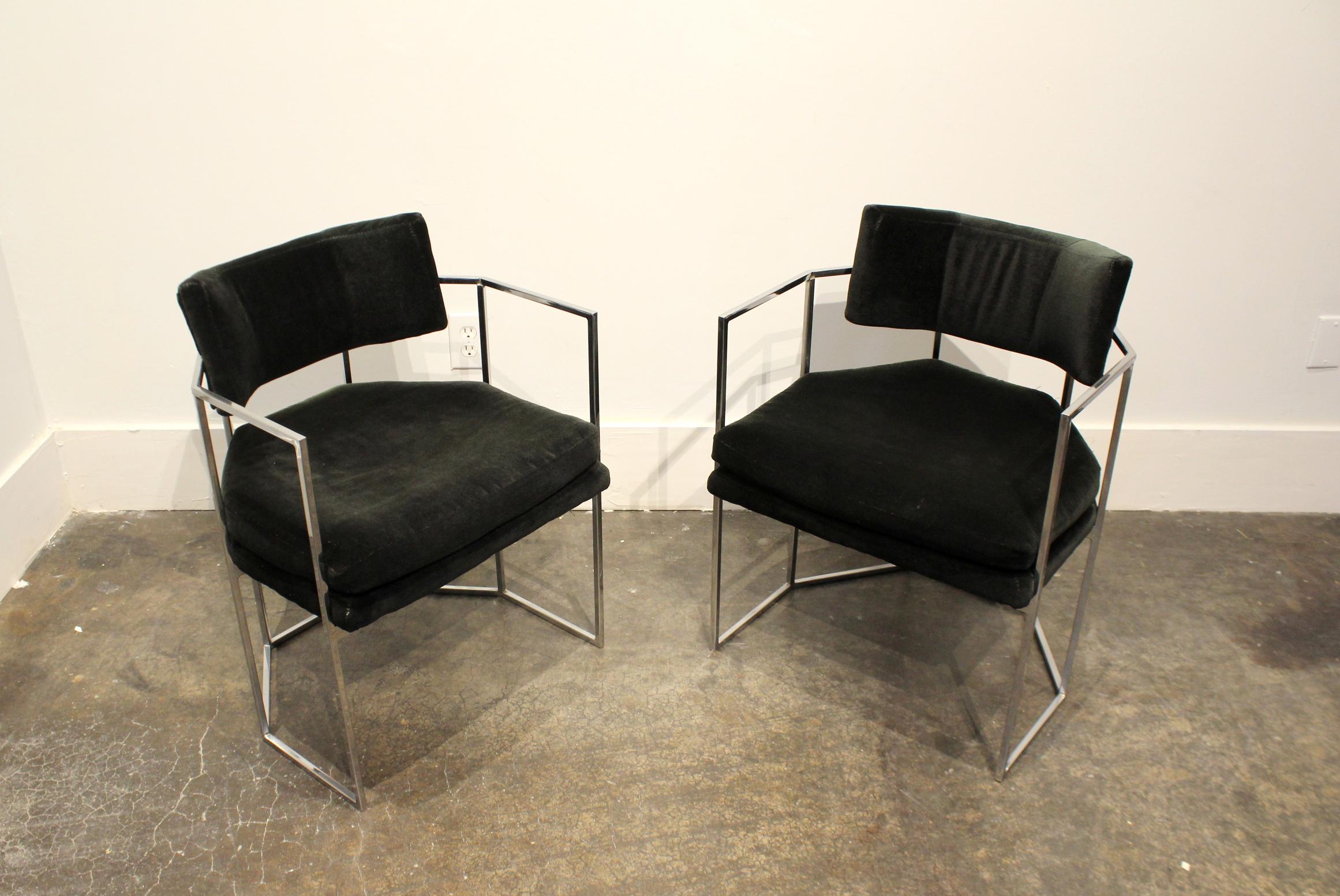 Mid-Century Modern Pair of Milo Baughman for Thayer Coggin Chrome Armchairs