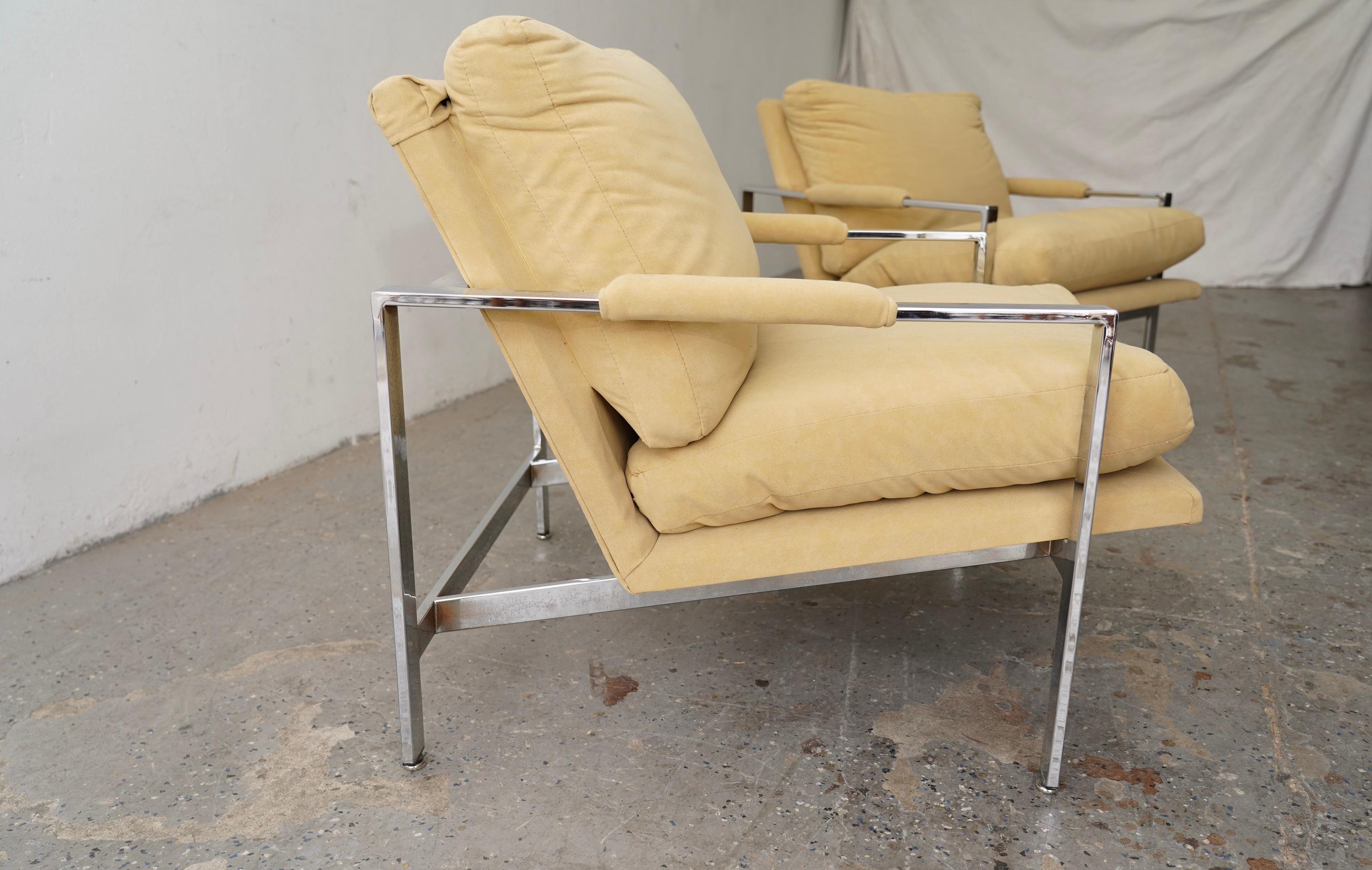 Paire de chaises de bar plates chromées Milo Baughman pour Thayer Bon état - En vente à Las Vegas, NV
