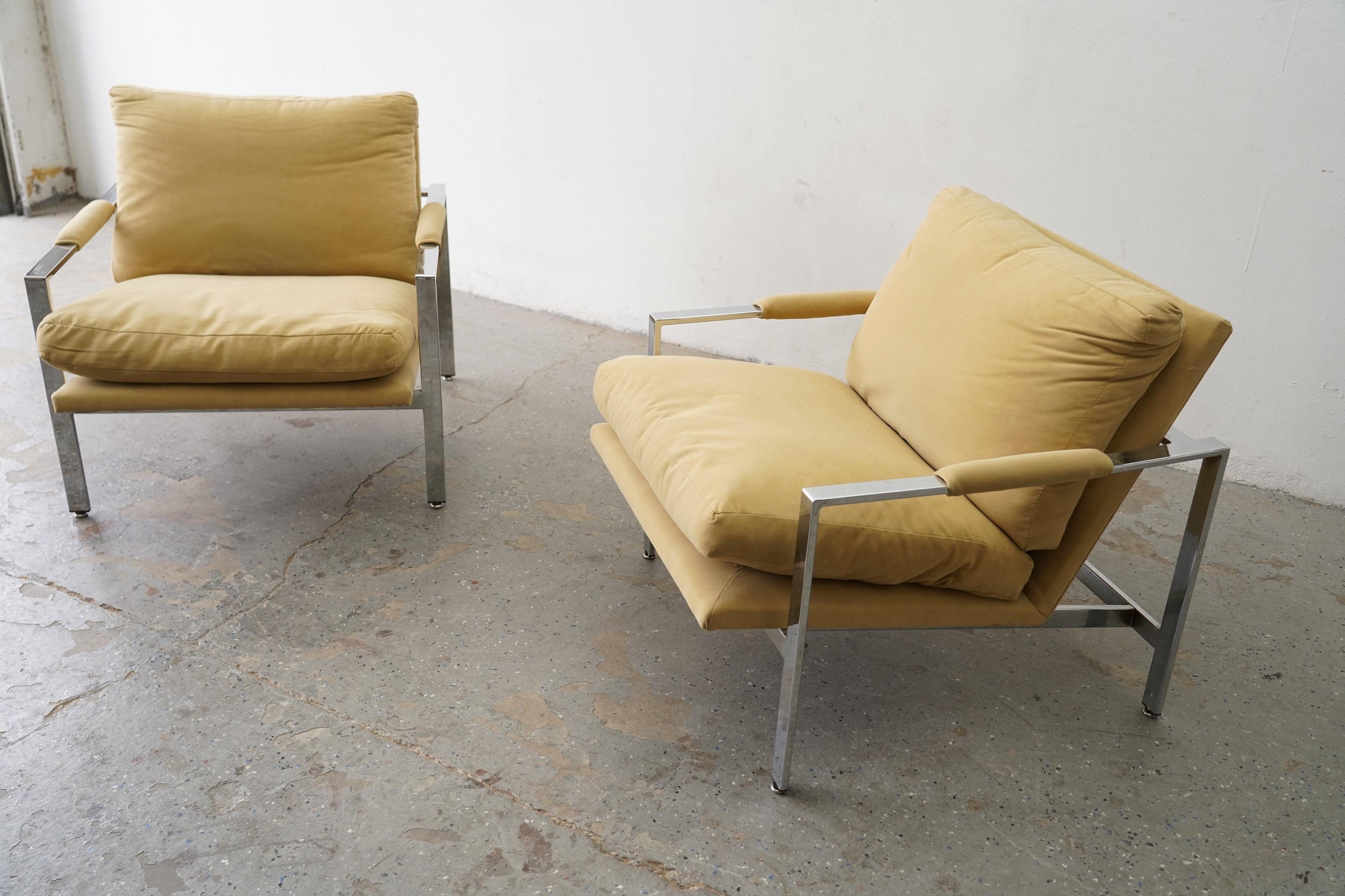 Fin du 20e siècle Paire de chaises de bar plates chromées Milo Baughman pour Thayer en vente
