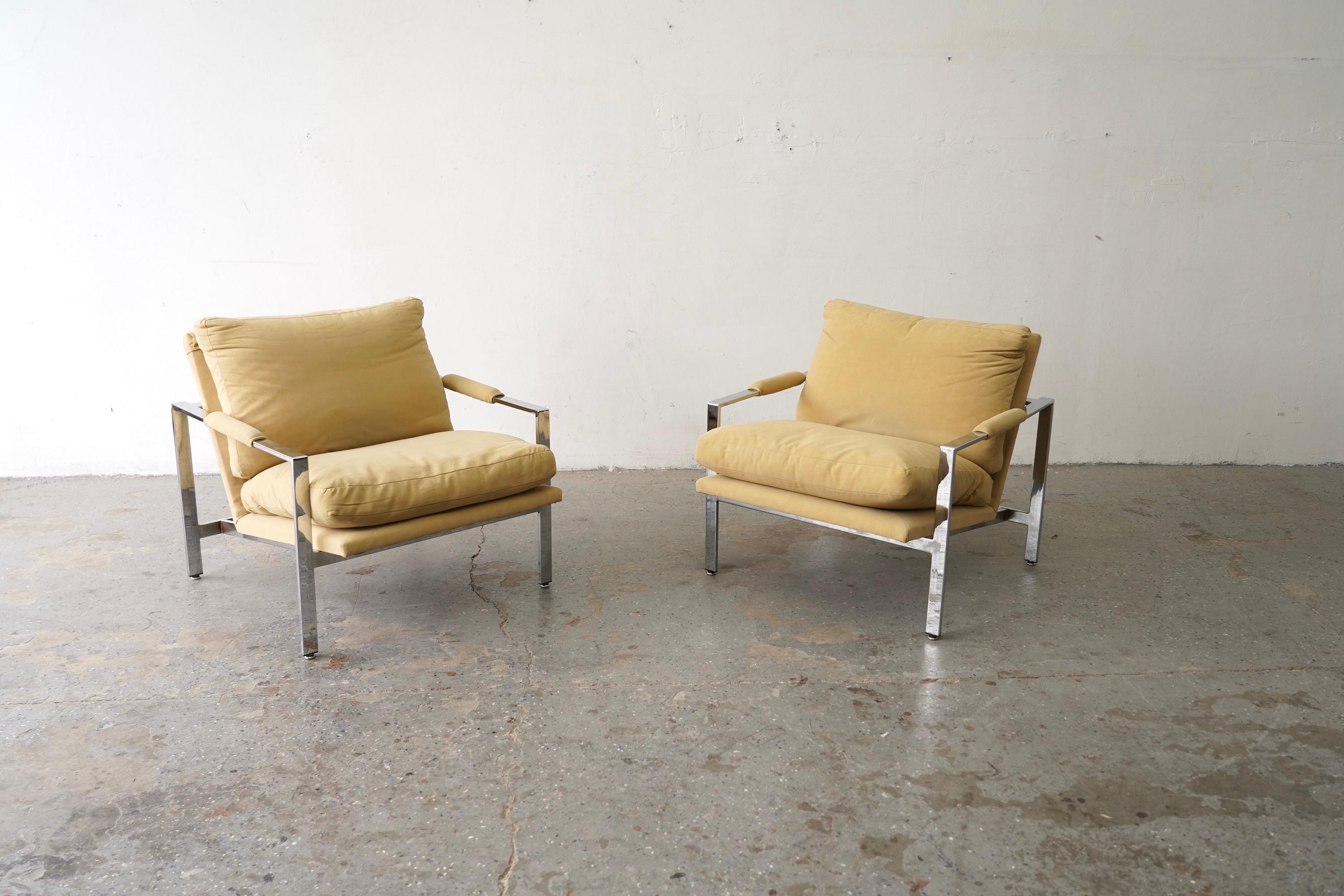 Chrome Paire de chaises de bar plates chromées Milo Baughman pour Thayer en vente