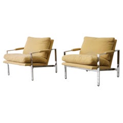 Pair of Milo Baughman for Thayer Coggin Chrome Flat Bar Lounge Chairs