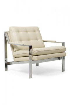 Pair of Milo Baughman for Thayer Coggin Chrome & Leather Upholstered Armchairs