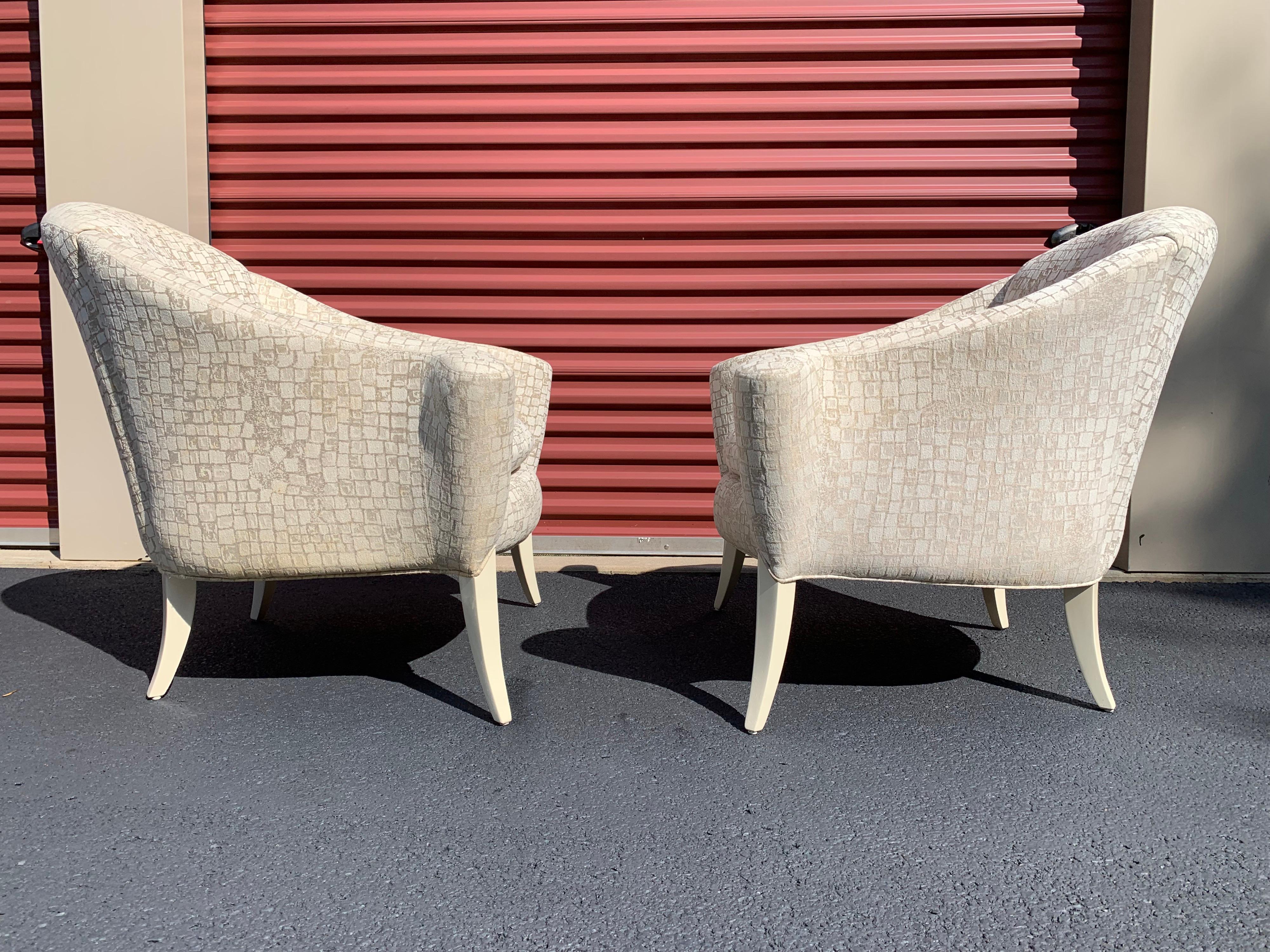 Cotton Pair of Milo Baughman for Thayer Coggin ‘Danhauser’ Open Arm Club Chairs