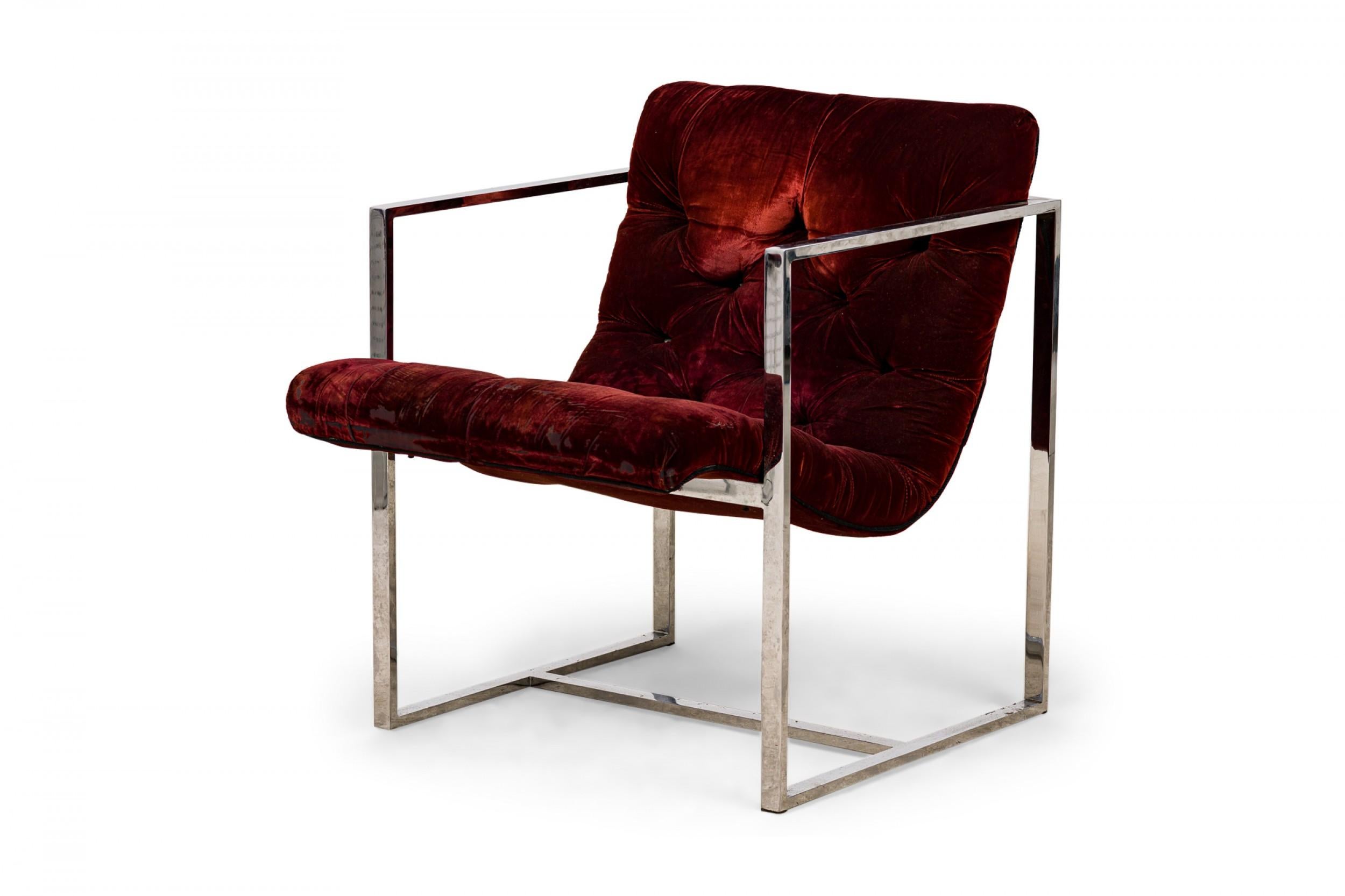 Mid-Century Modern Pair of Thayer Coggin Dark Crimson Scoop Lounge / Armchairs For Sale