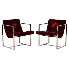 Pair of Thayer Coggin Dark Crimson Scoop Lounge / Armchairs