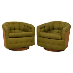 Pair of Milo Baughman for Thayer Coggin Green Tufted Rosewood Lounge / Armchairs