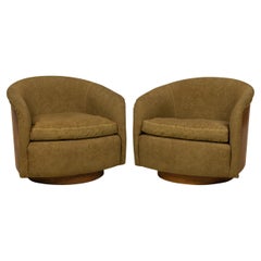 Pair of Milo Baughman for Thayer Coggin Khaki Brown Horseshoe Lounge / Armchairs