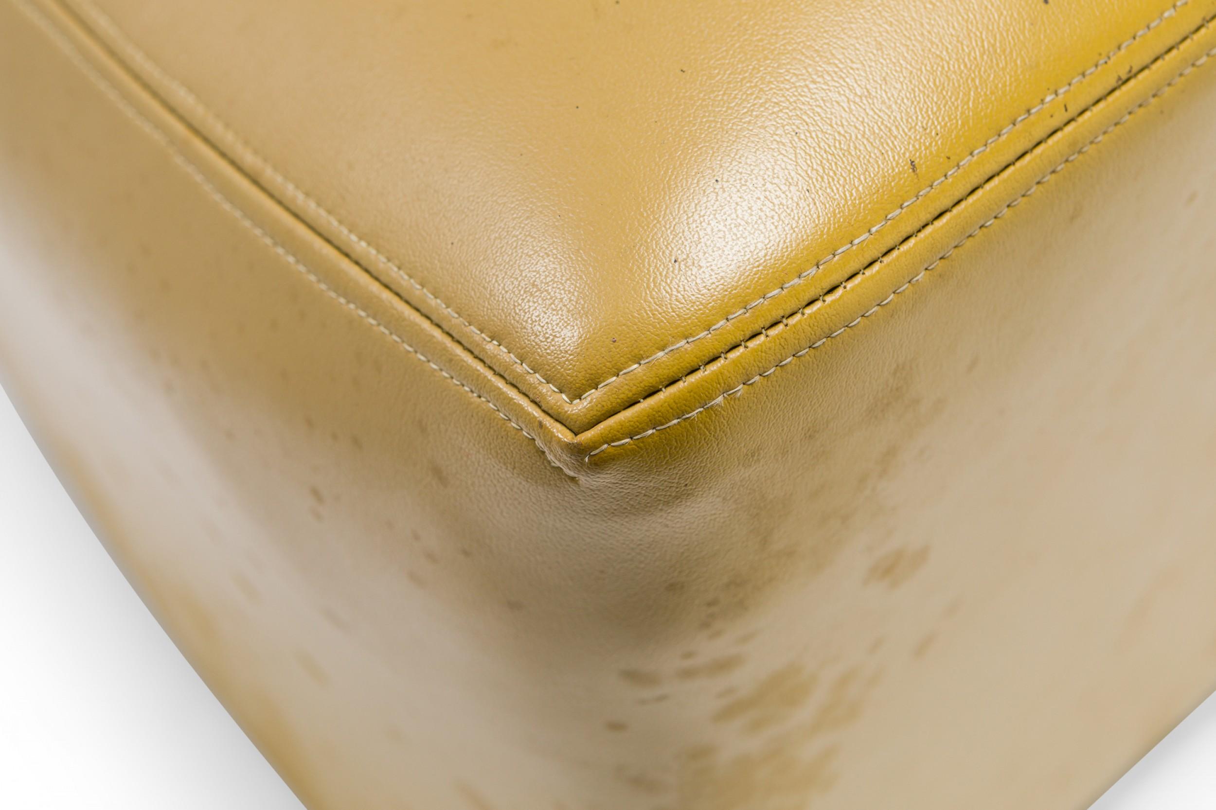 Upholstery Pair of Milo Baughman for Thayer Coggin Mid-Century Yellow Leather Saddle Ottoma For Sale