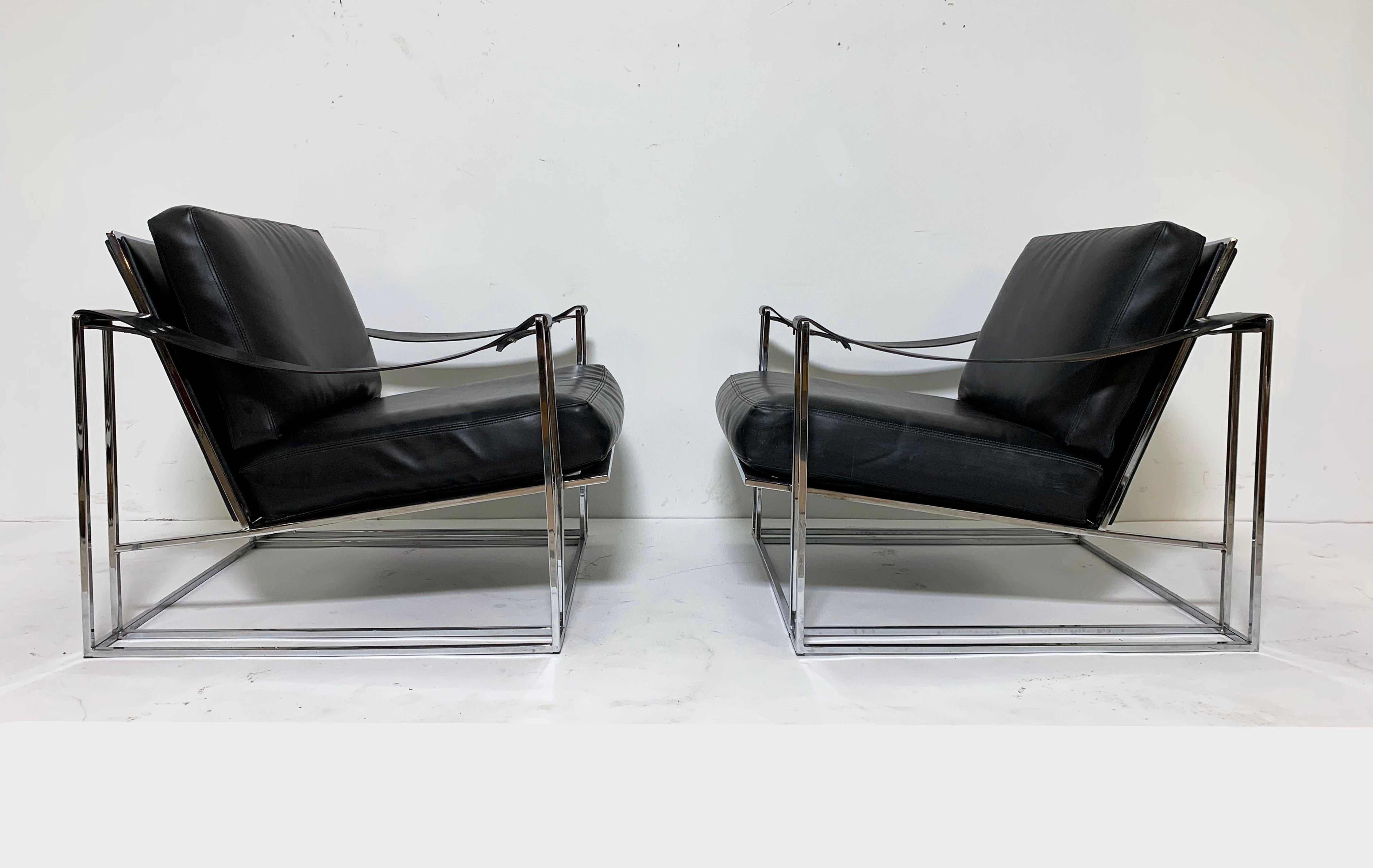 A pair of lounge chairs by Milo Baughman for Thayer Coggin, circa 1972. This fairly rare set, model #1233, is from the offices of the American architect Ben Thompson, who along with Walter Gropius was a founding member of the important postwar firm