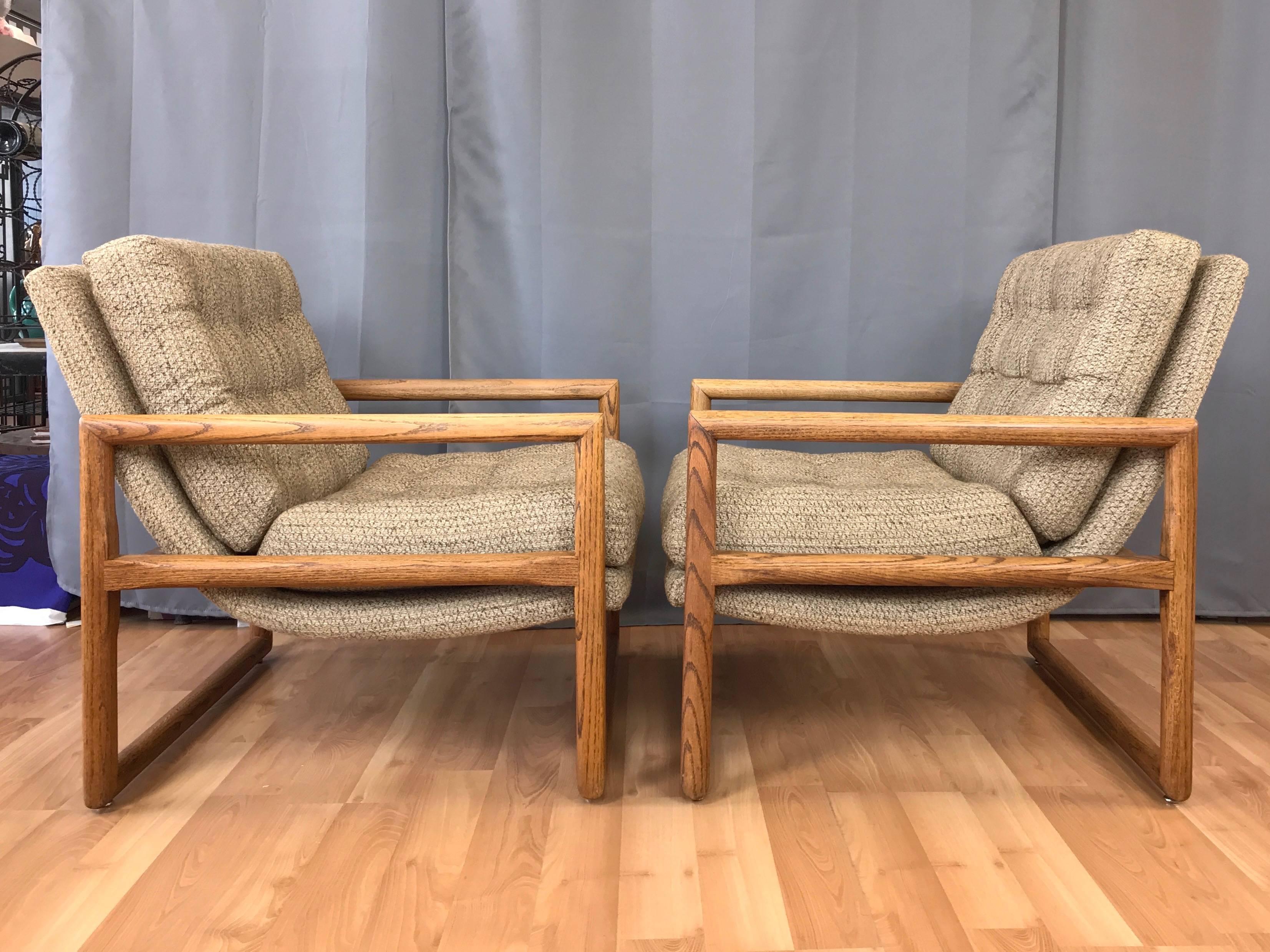 Mid-Century Modern Pair of Milo Baughman for Thayer Coggin Oak “Scoop” Lounge Chairs