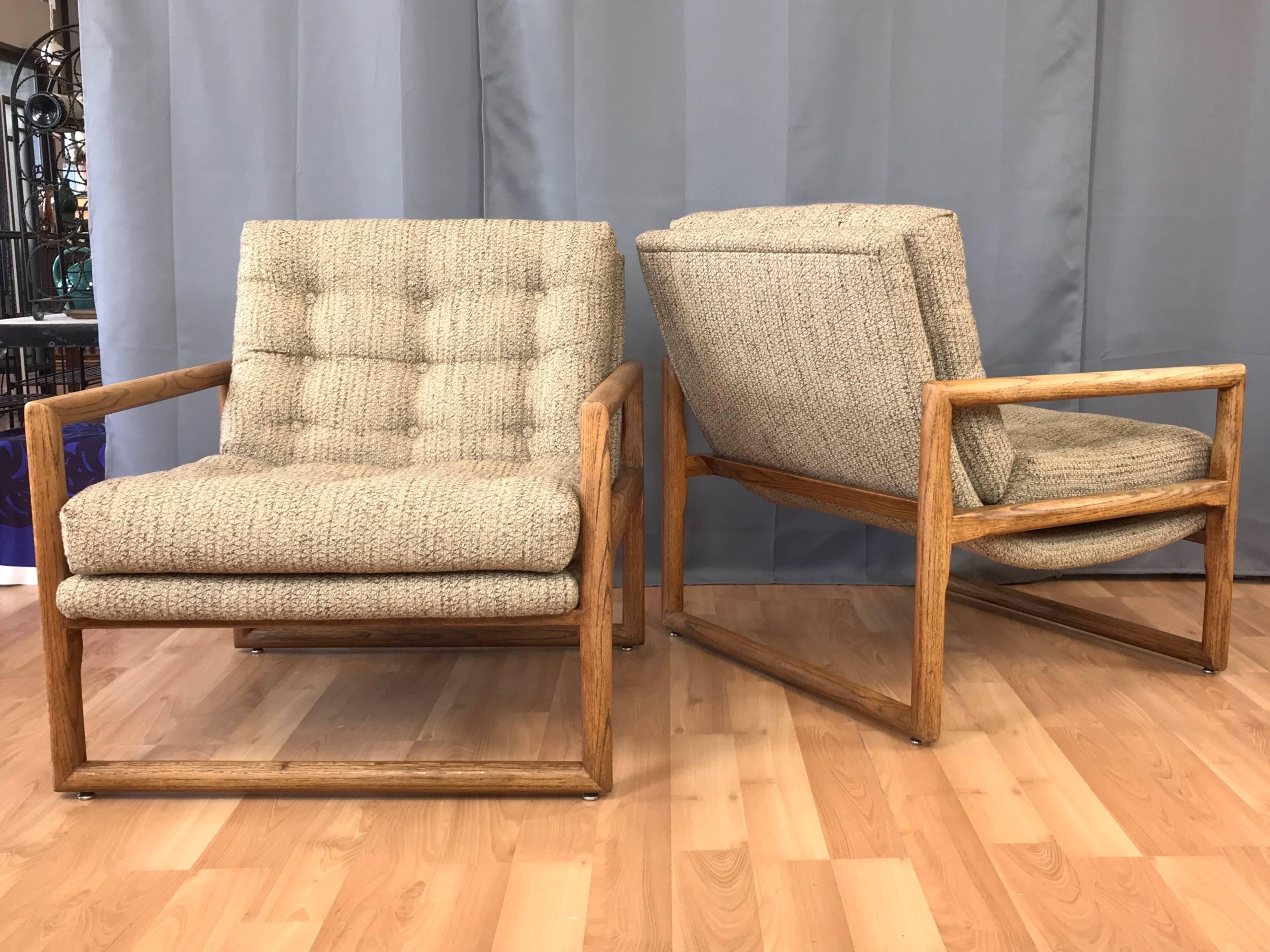 American Pair of Milo Baughman for Thayer Coggin Oak “Scoop” Lounge Chairs