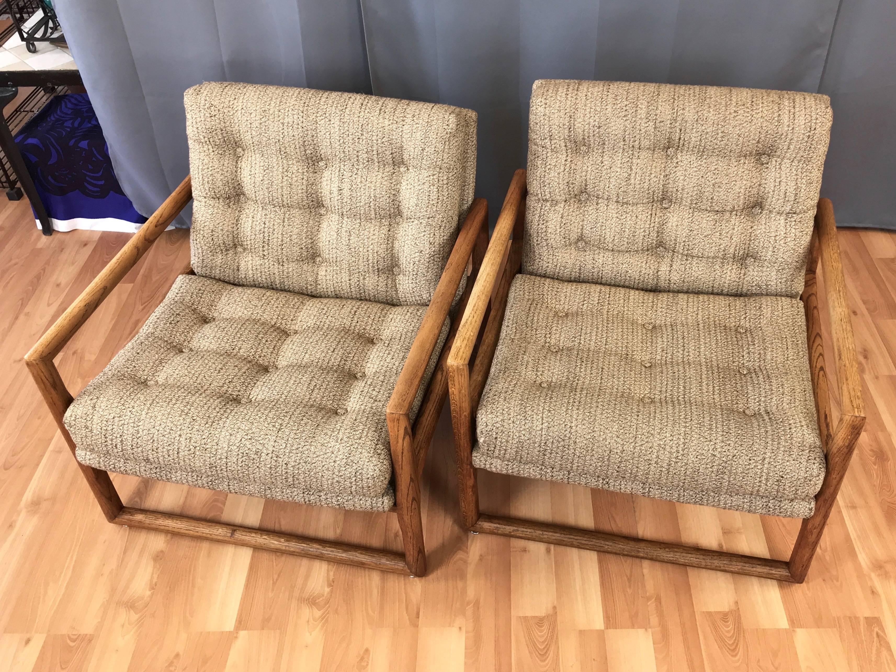Late 20th Century Pair of Milo Baughman for Thayer Coggin Oak “Scoop” Lounge Chairs