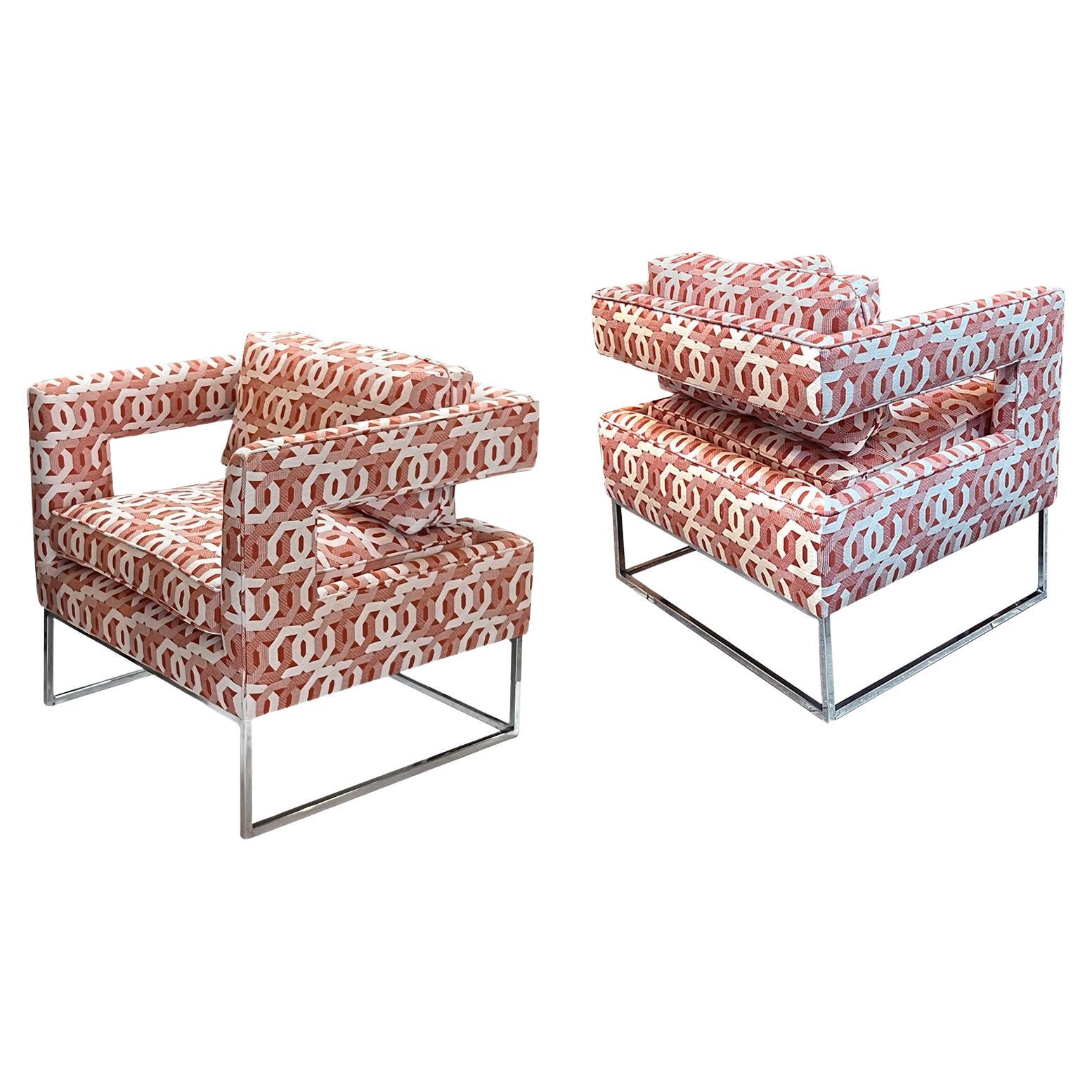Paire de chaises élégantes à dossier ouvert et découpes de Milo Baughman pour Thayer Coggin en vente